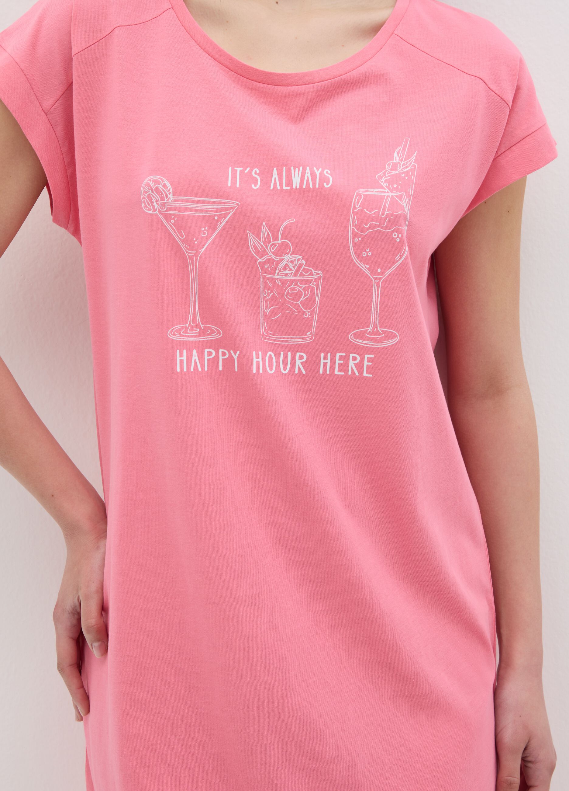 Abito da donna in puro cotone rosa con stampa cocktail
