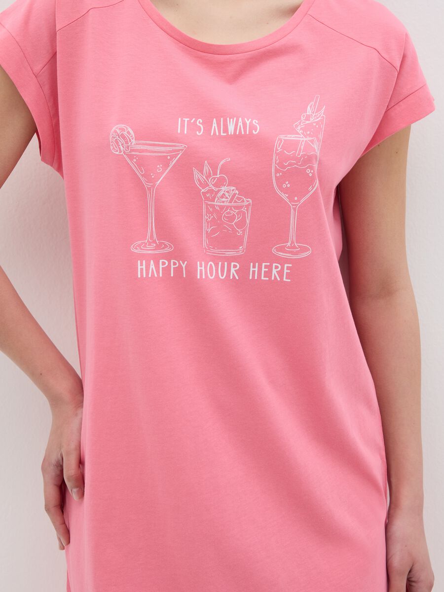 Women's pink pure cotton dress with cocktail print_3