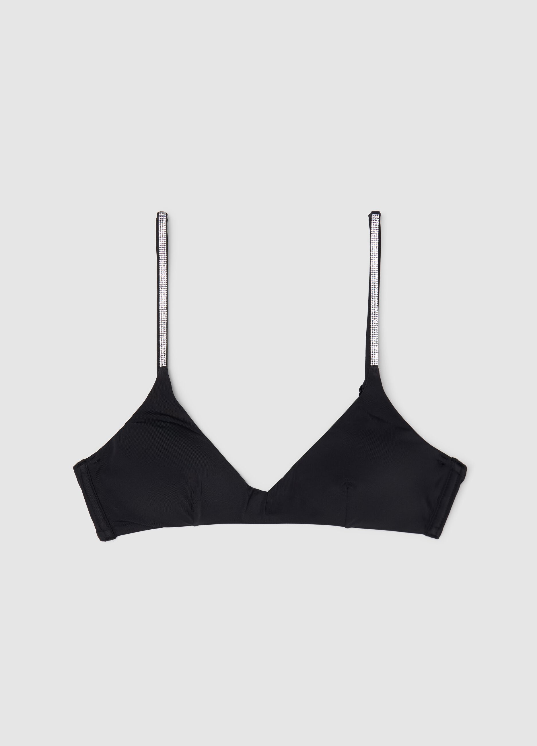 Top bikini da donna in tessuto elasticizzato nero con spalline