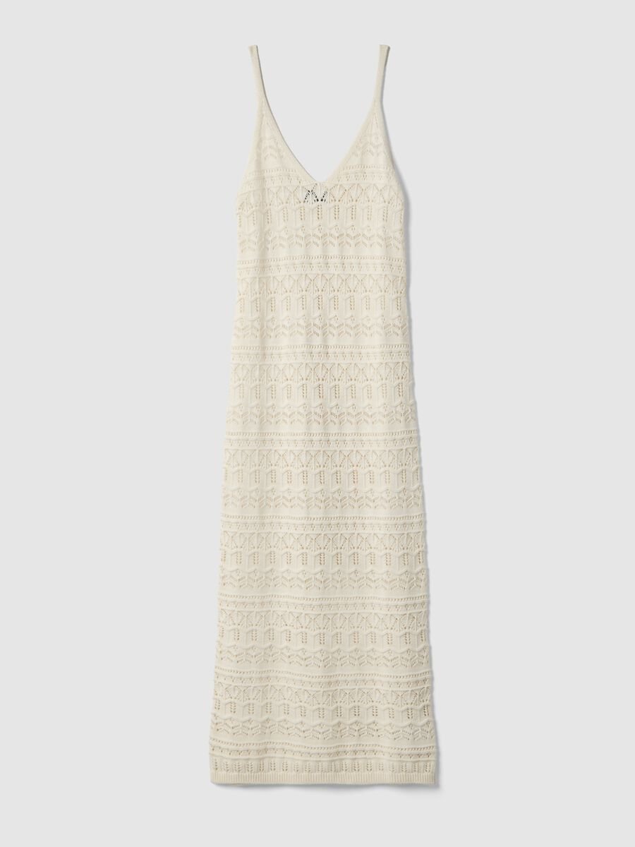 Long white pure cotton slim fit dress with mesh texture_4