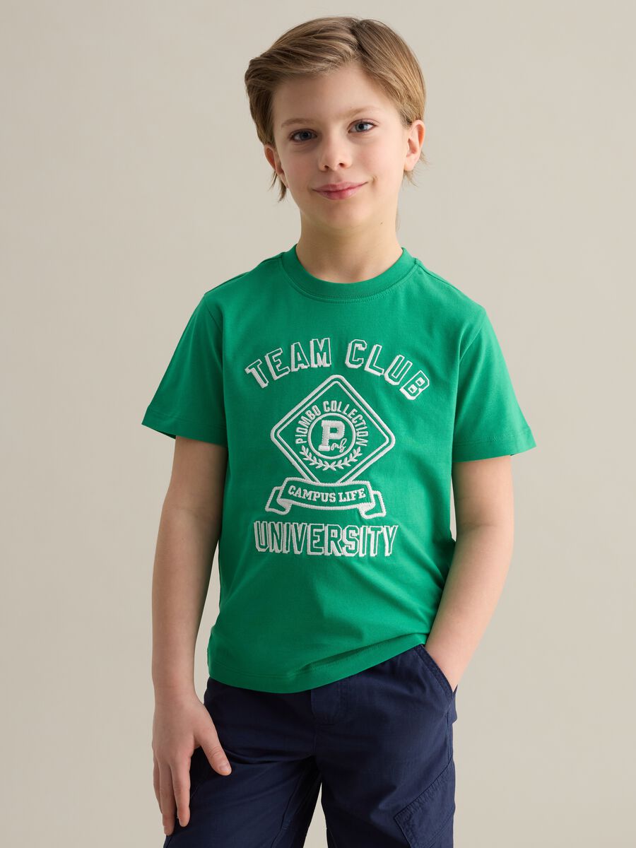 Cotton T-shirt with lettering embroidery_0