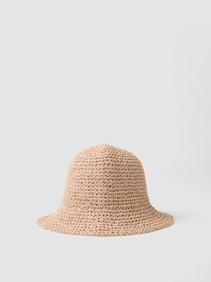 Cappello bucket beige in puro tessuto carta_0