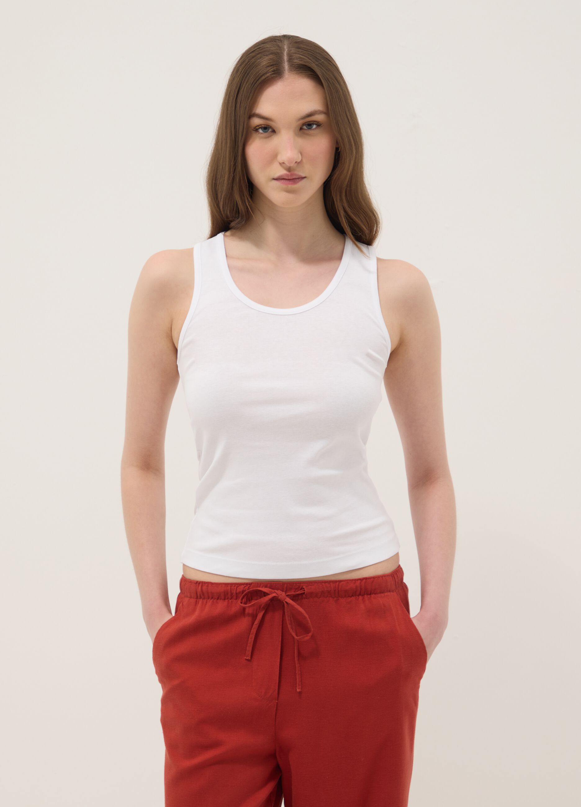 White pure cotton vest top, regular fit