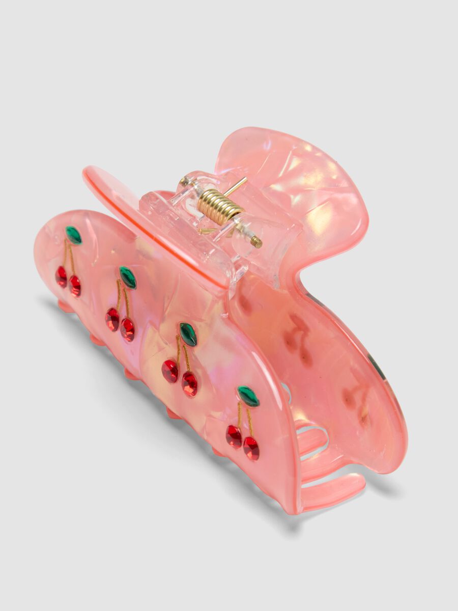 Pink Hair Clip with Cherries_1
