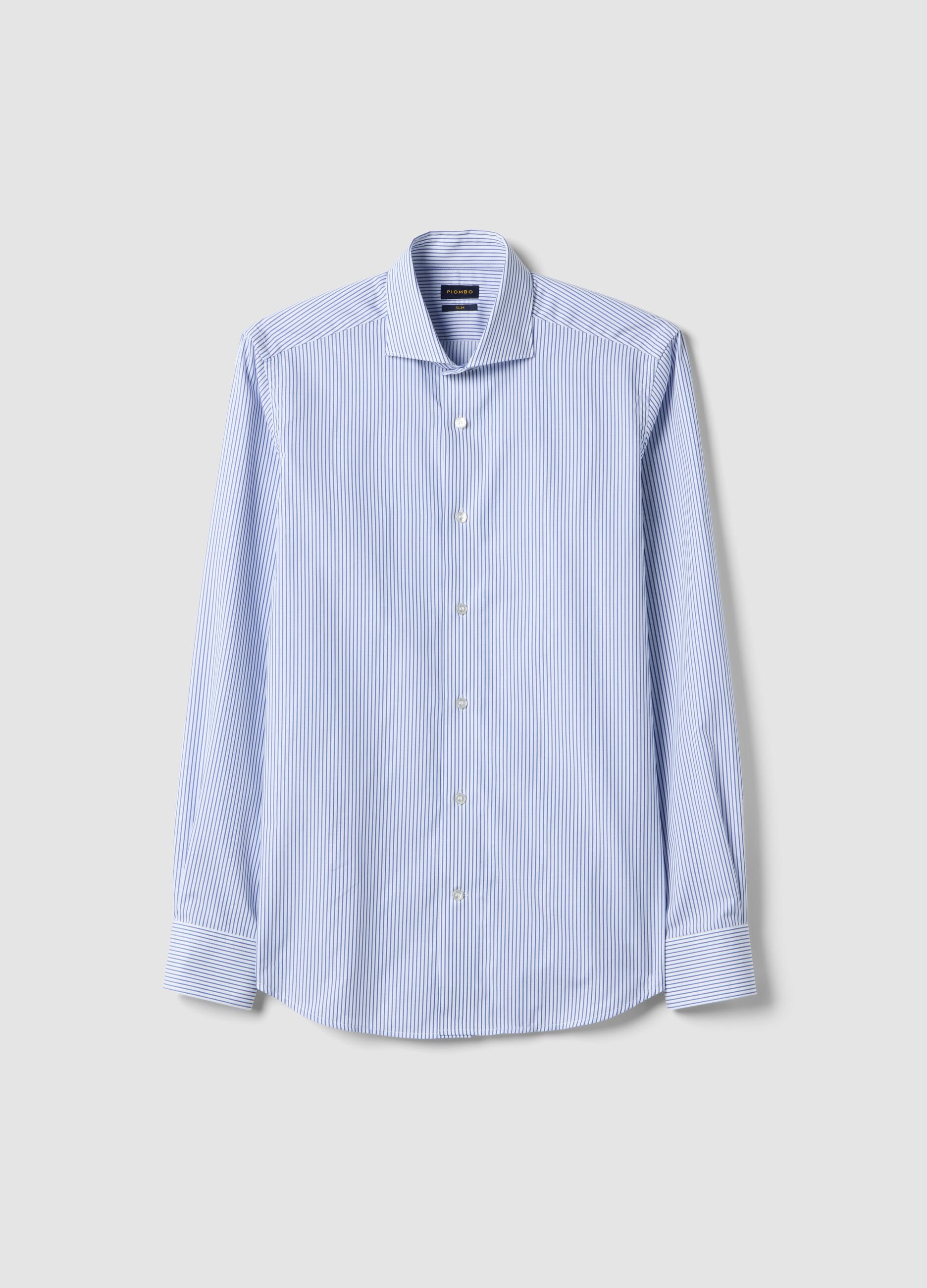 Slim fit pure cotton shirt with white and blue stripes