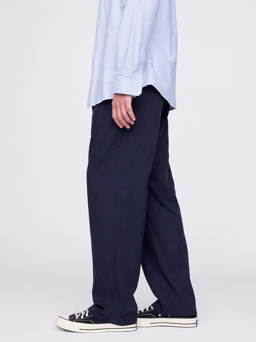 Blue wide-leg trousers in Lyocell and cotton_3