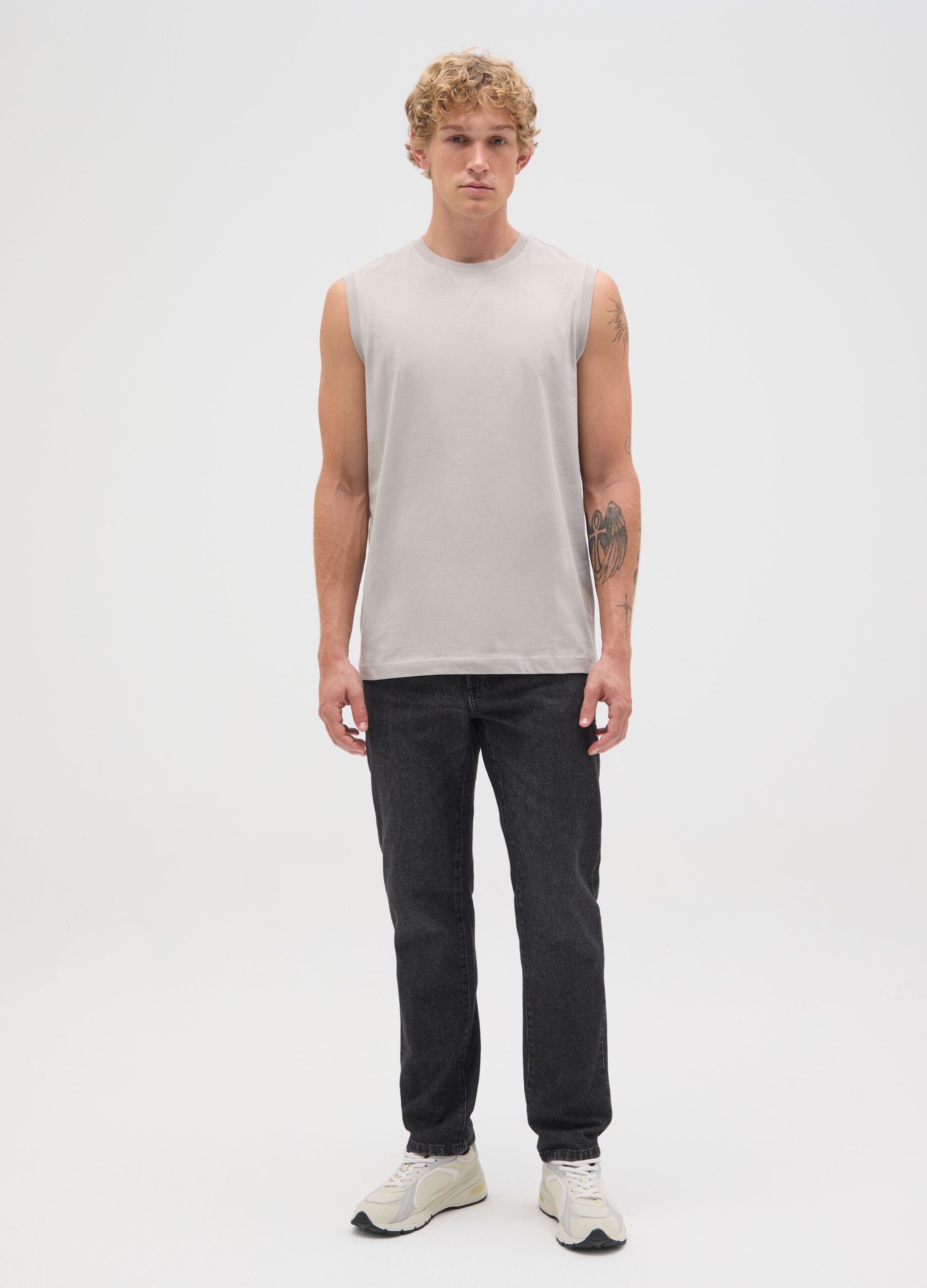 Men's Beige Oversized Pure Cotton Vest - Regular Fit
