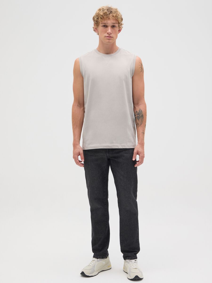 Canotta oversize da uomo in puro cotone beige regular fit_1