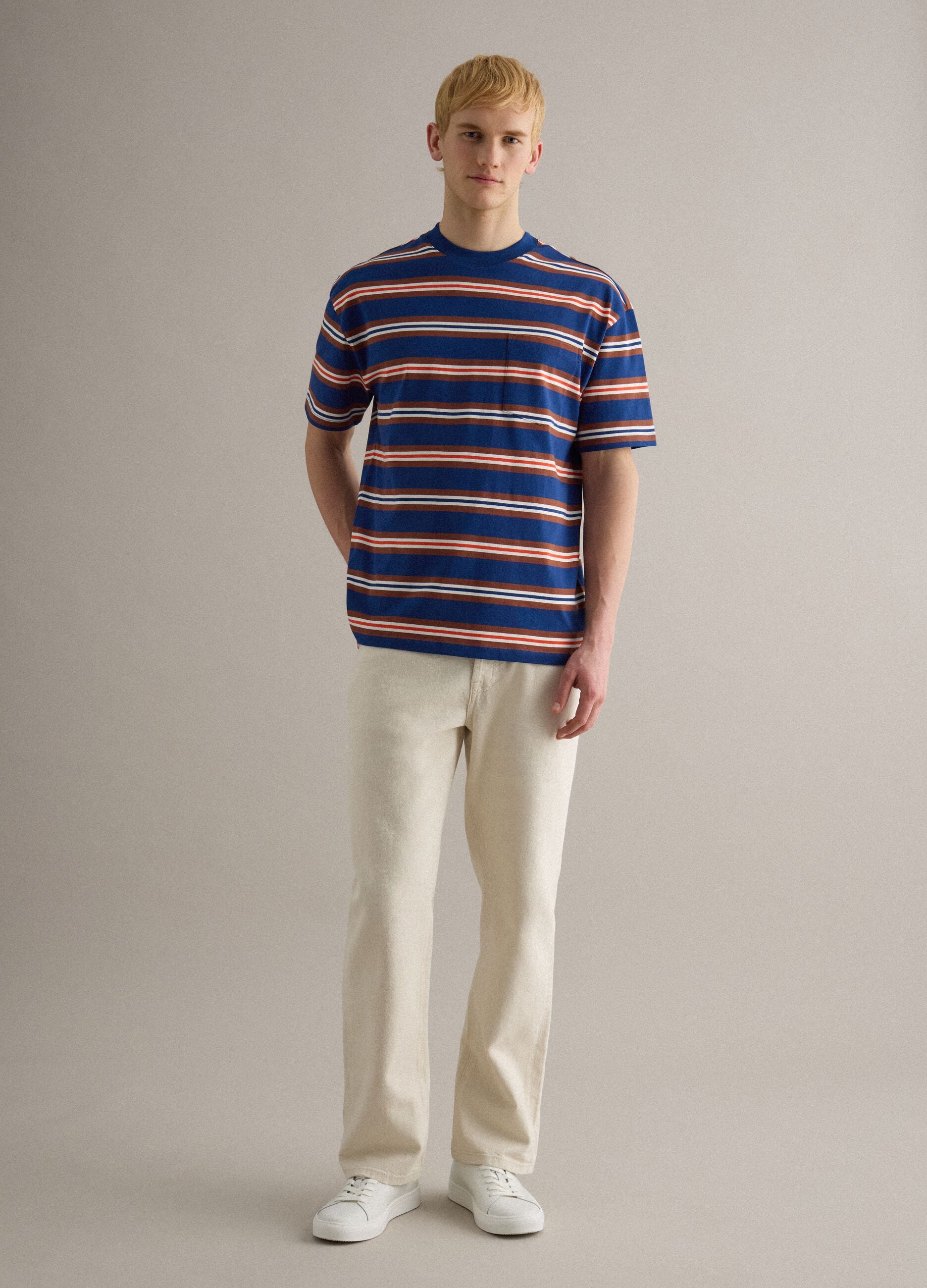 Multicolour striped pure cotton t-shirt with relaxed fit