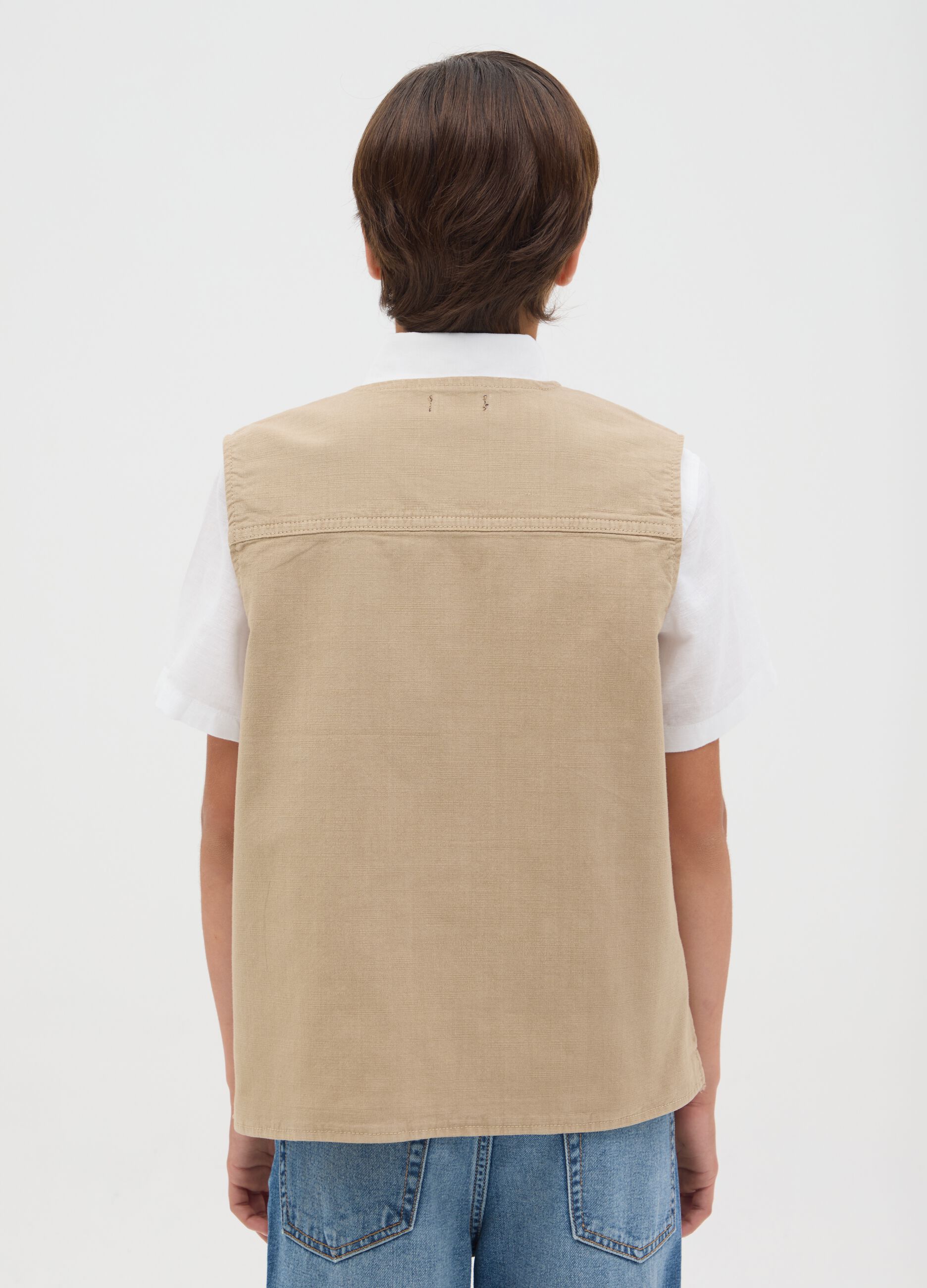 OVS Kids Beige Stretch Cotton Gilet