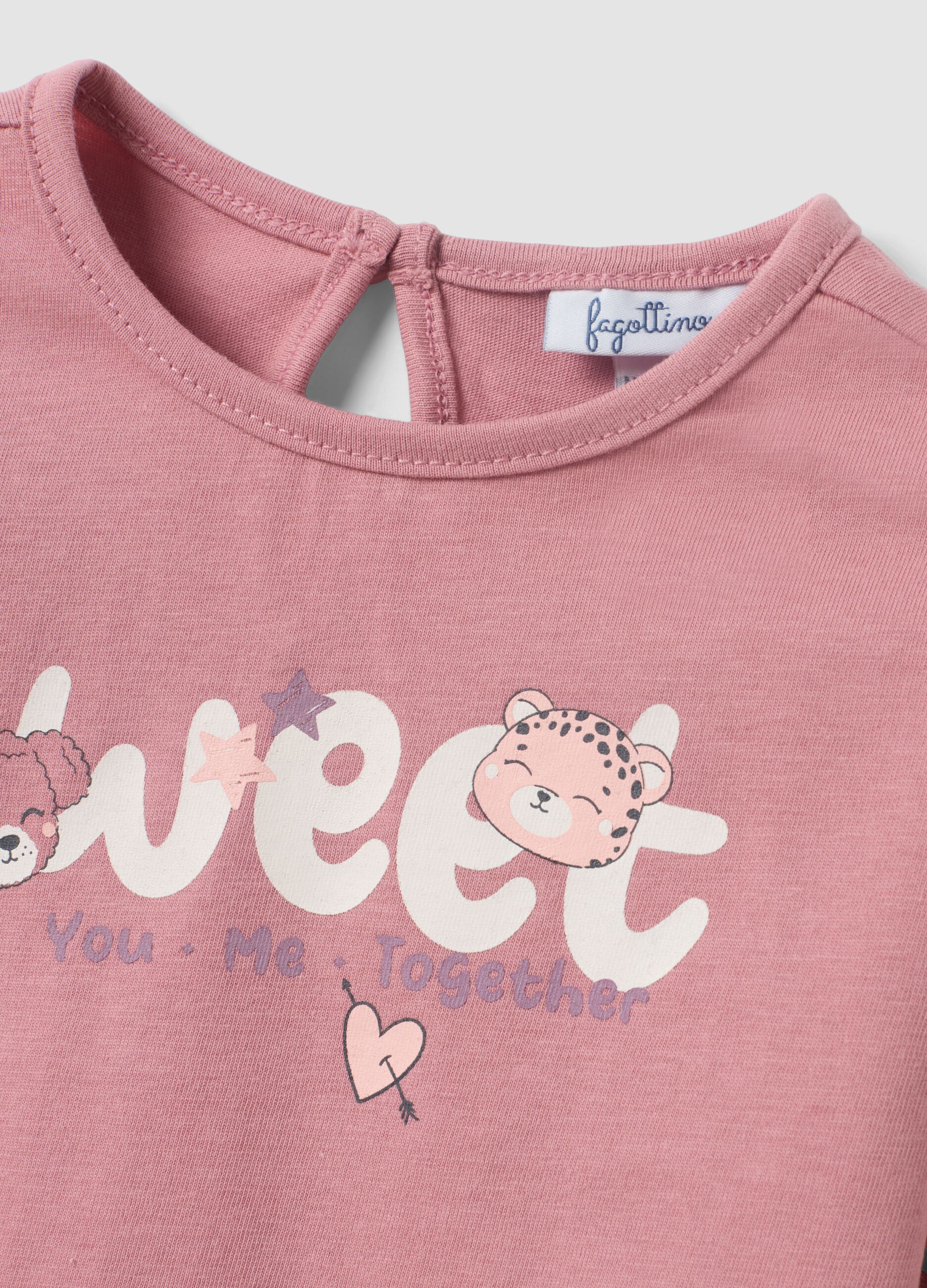 Pink organic cotton long-sleeve printed T-shirt for baby girls