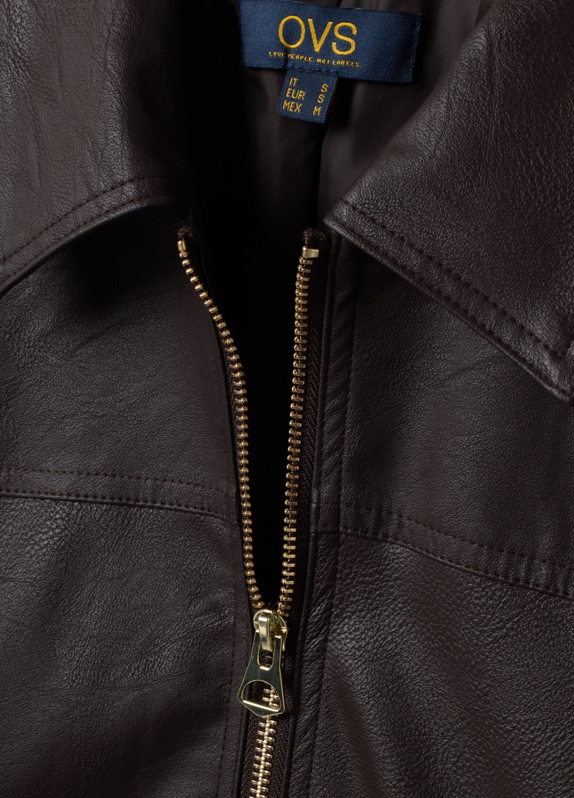 Brown jacket with zip fastening and slim-fit collar