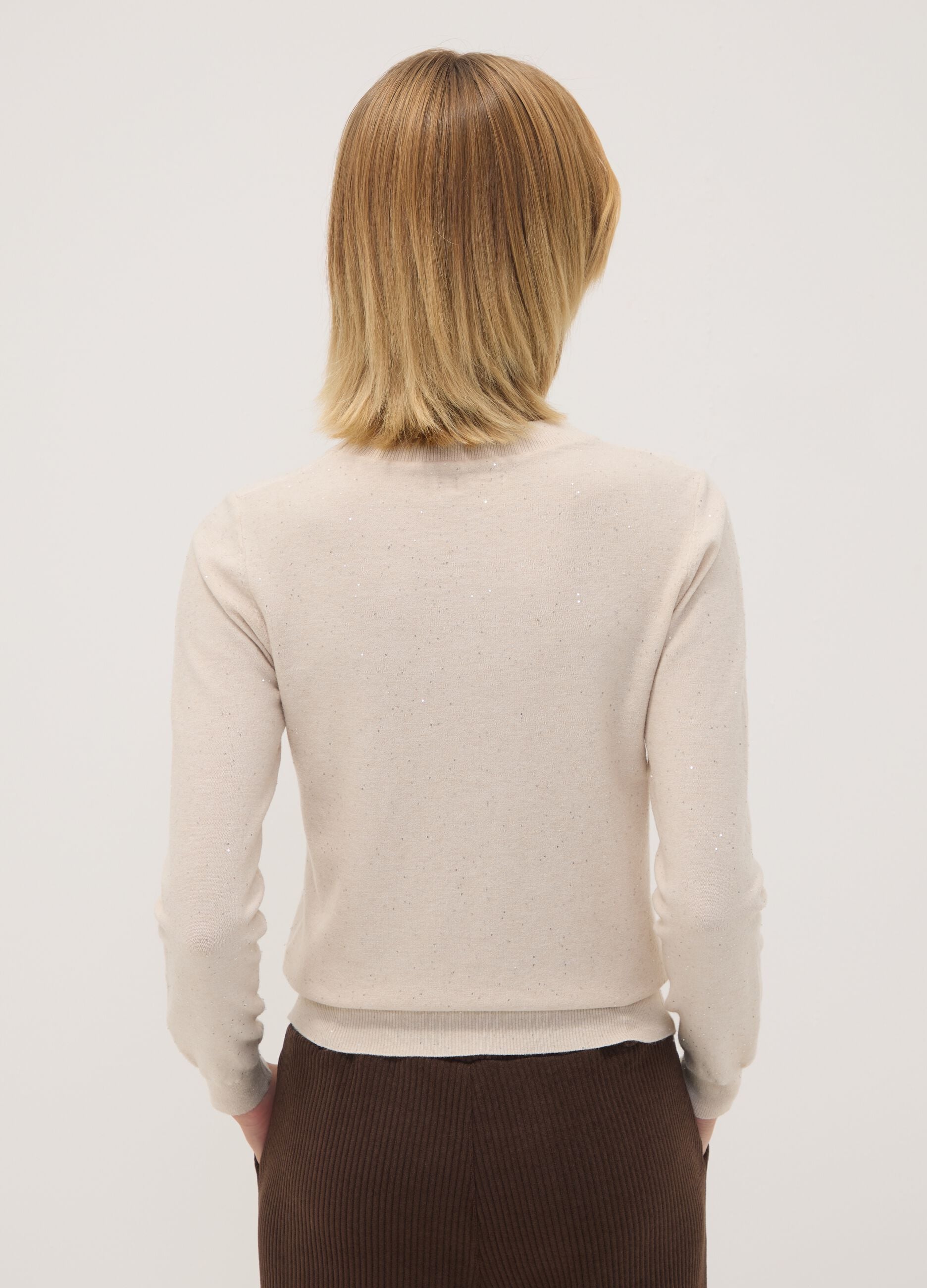 Camel viscose-blend jumper with sequins, regular fit