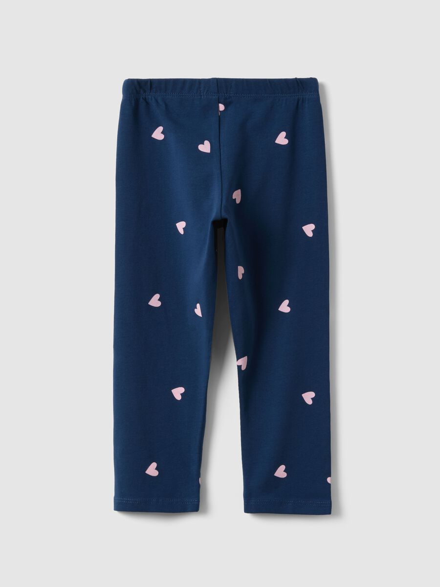 Leggings in cotone elasticizzato blu da bambina slim fit con disegni_1