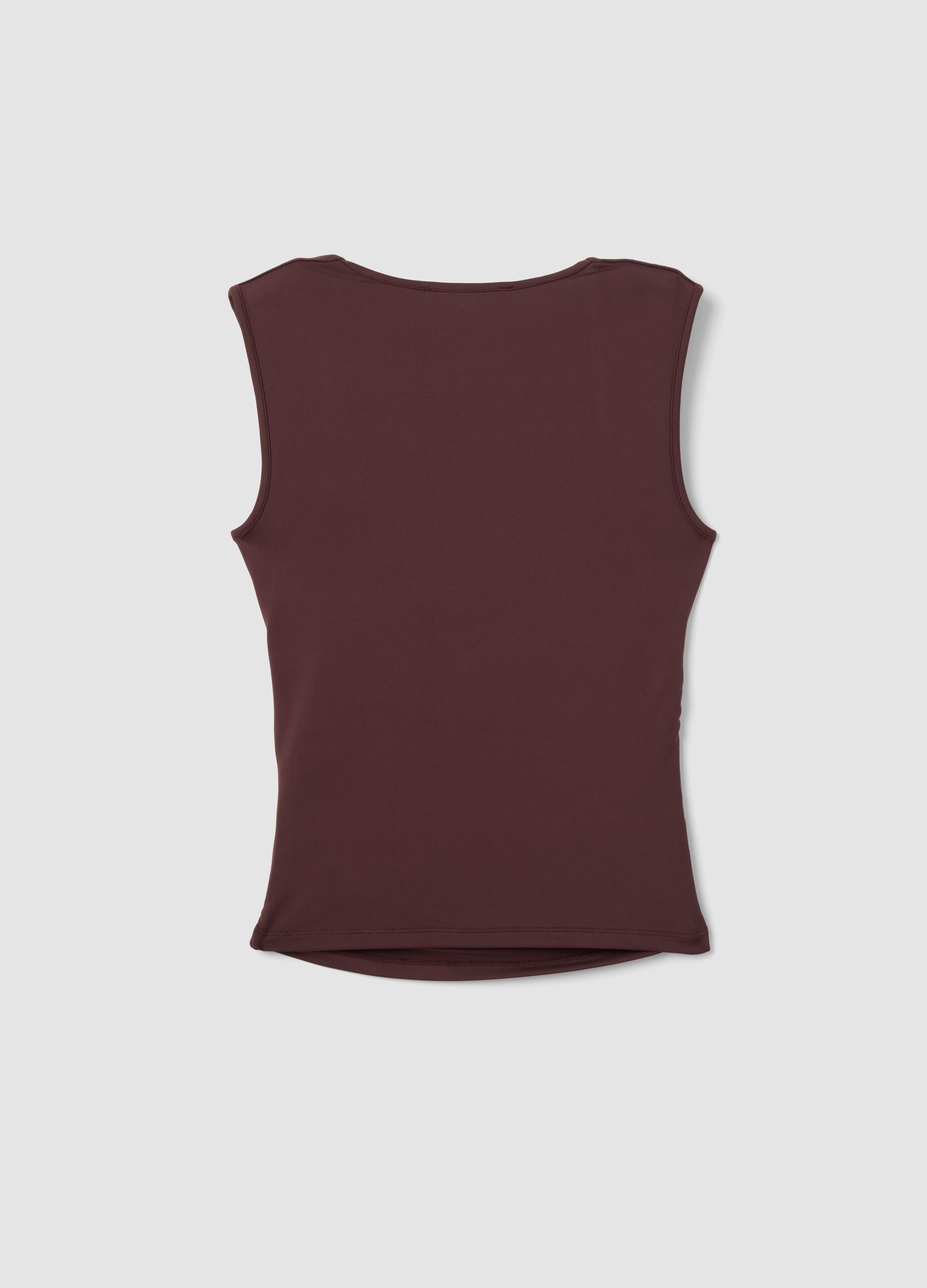 Red stretch tank top with side ruching