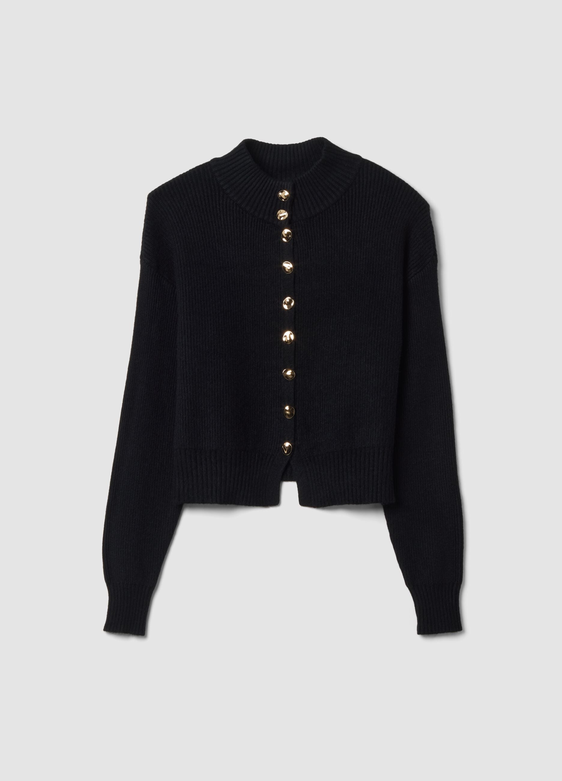 Black ribbed viscose-blend cardigan, regular fit