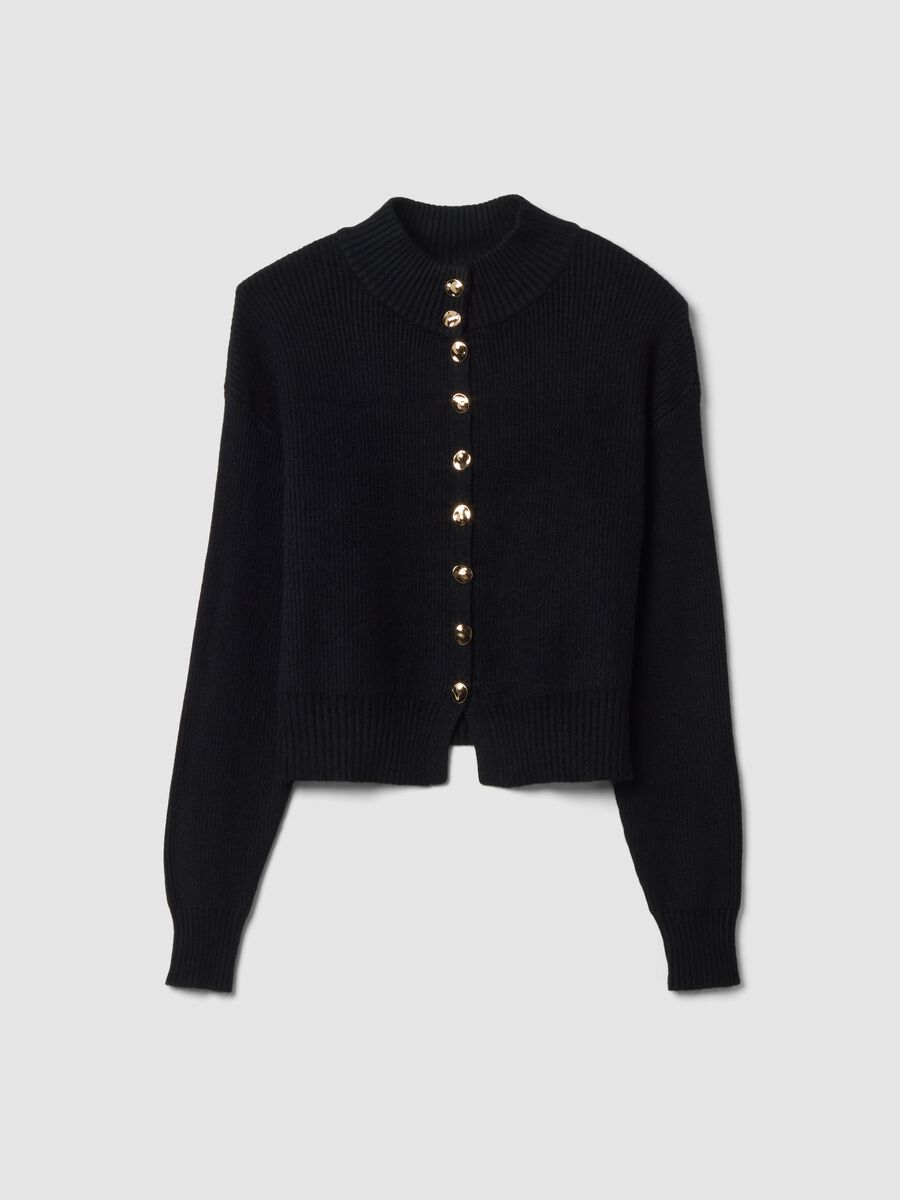 Black ribbed viscose-blend cardigan, regular fit_0
