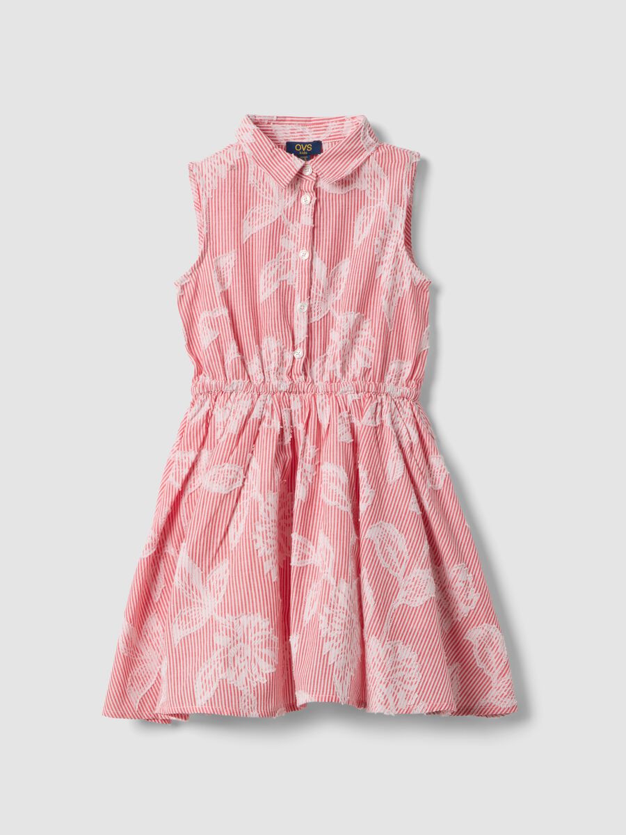 Vestito in puro cotone a righe rosa per bambina_0