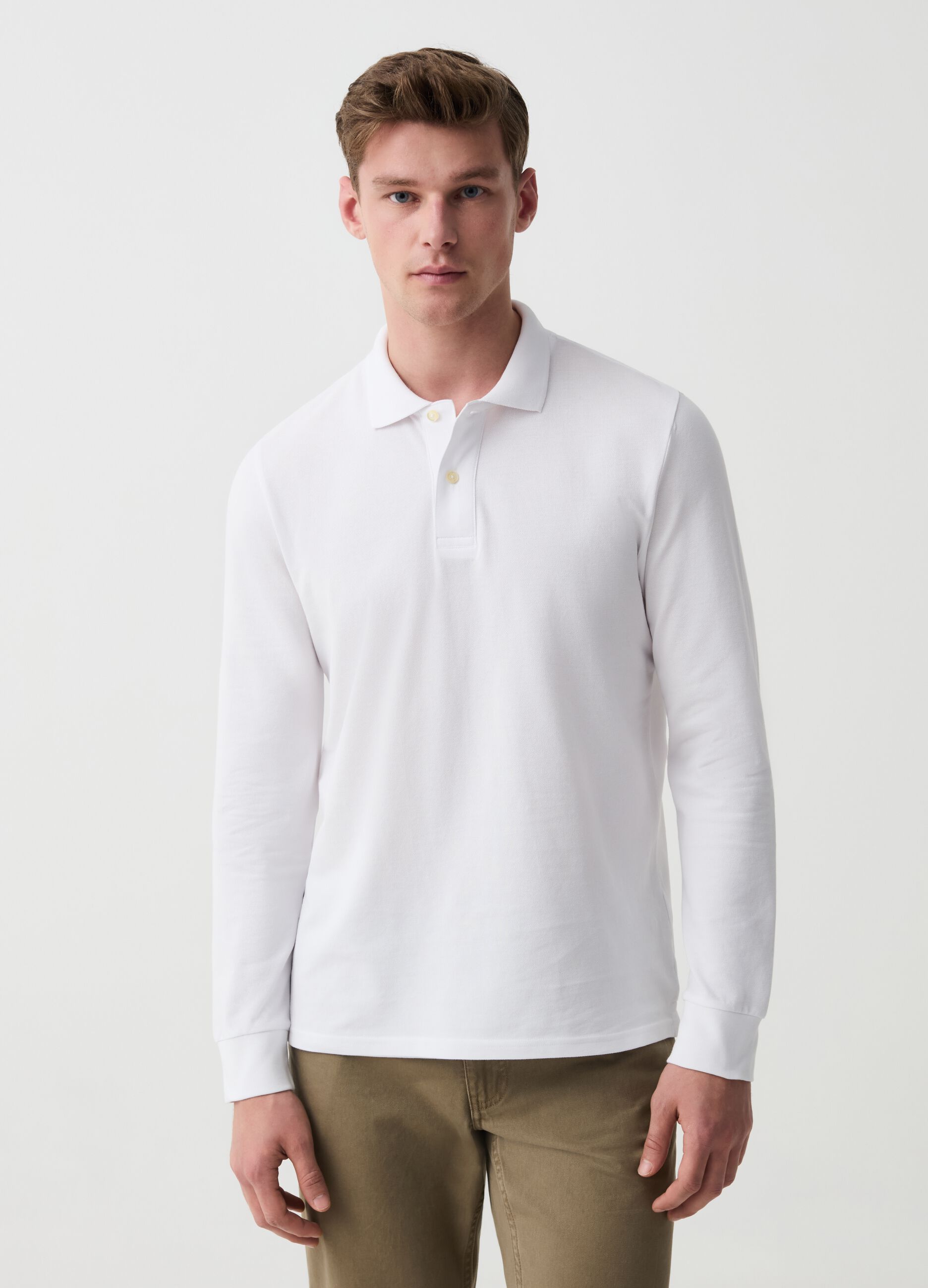 Cotton polo shirt with long sleeves