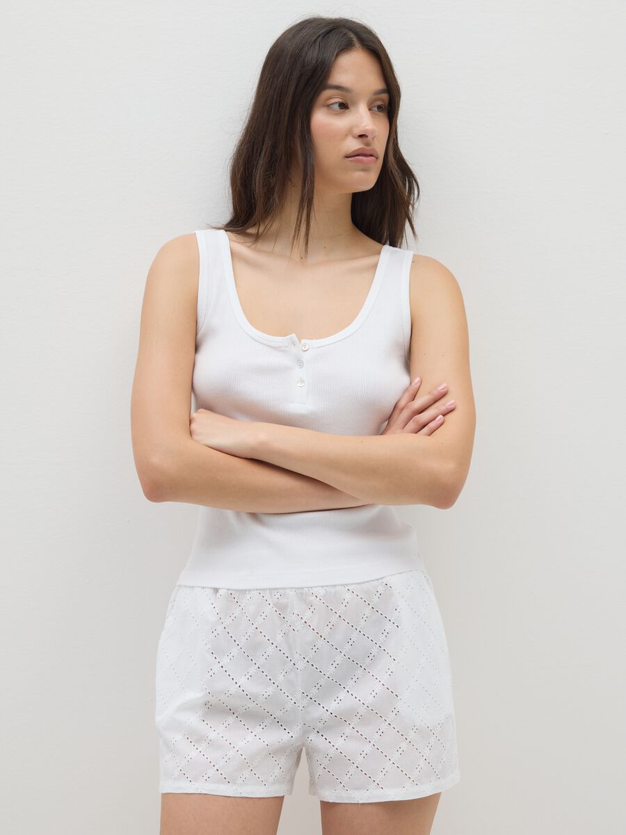Set pigiama da donna in puro cotone bianco regular fit_1