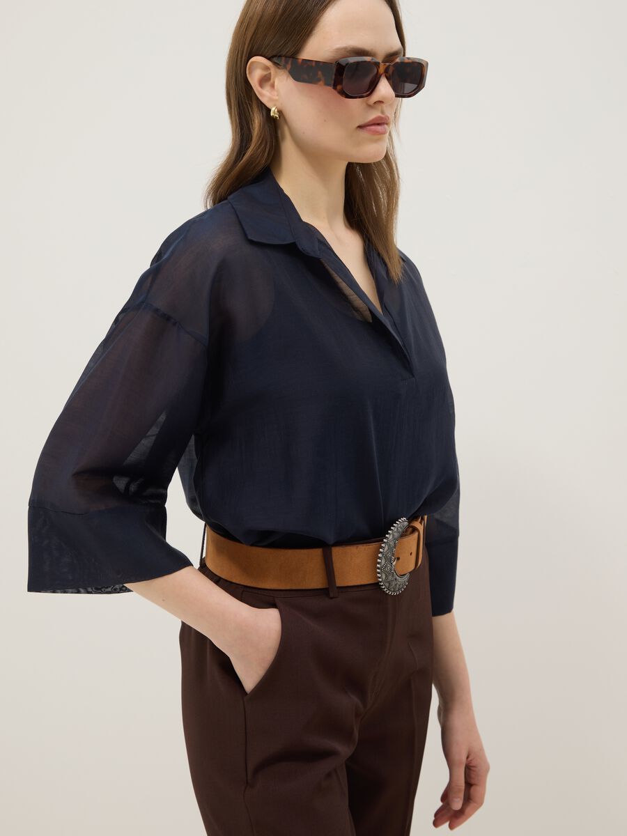 Blusa blu a maniche lunghe in misto viscosa regular fit_0