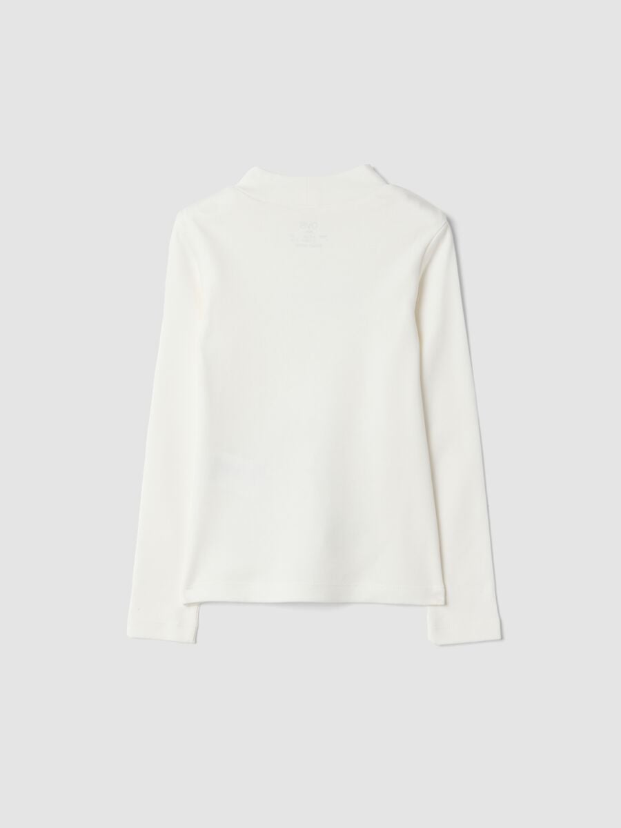 T-shirt bianca con collo rialzato in puro cotone organico con stampa_1