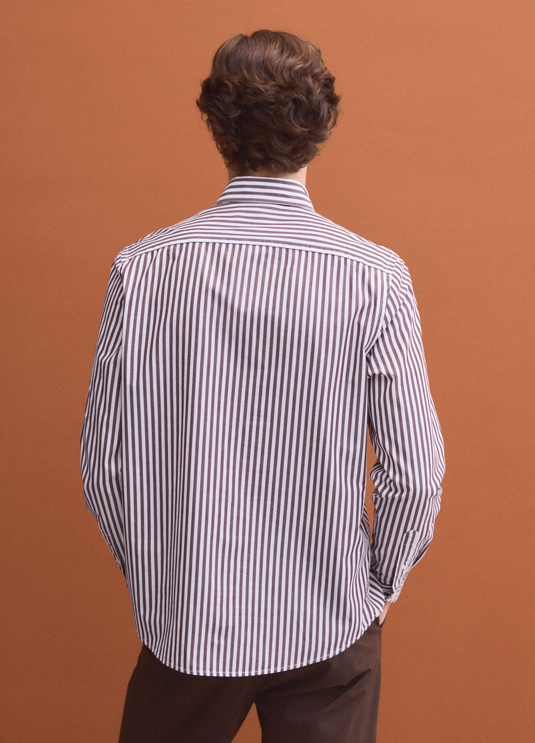 Camicia bianca in popeline di puro cotone a righe regular fit