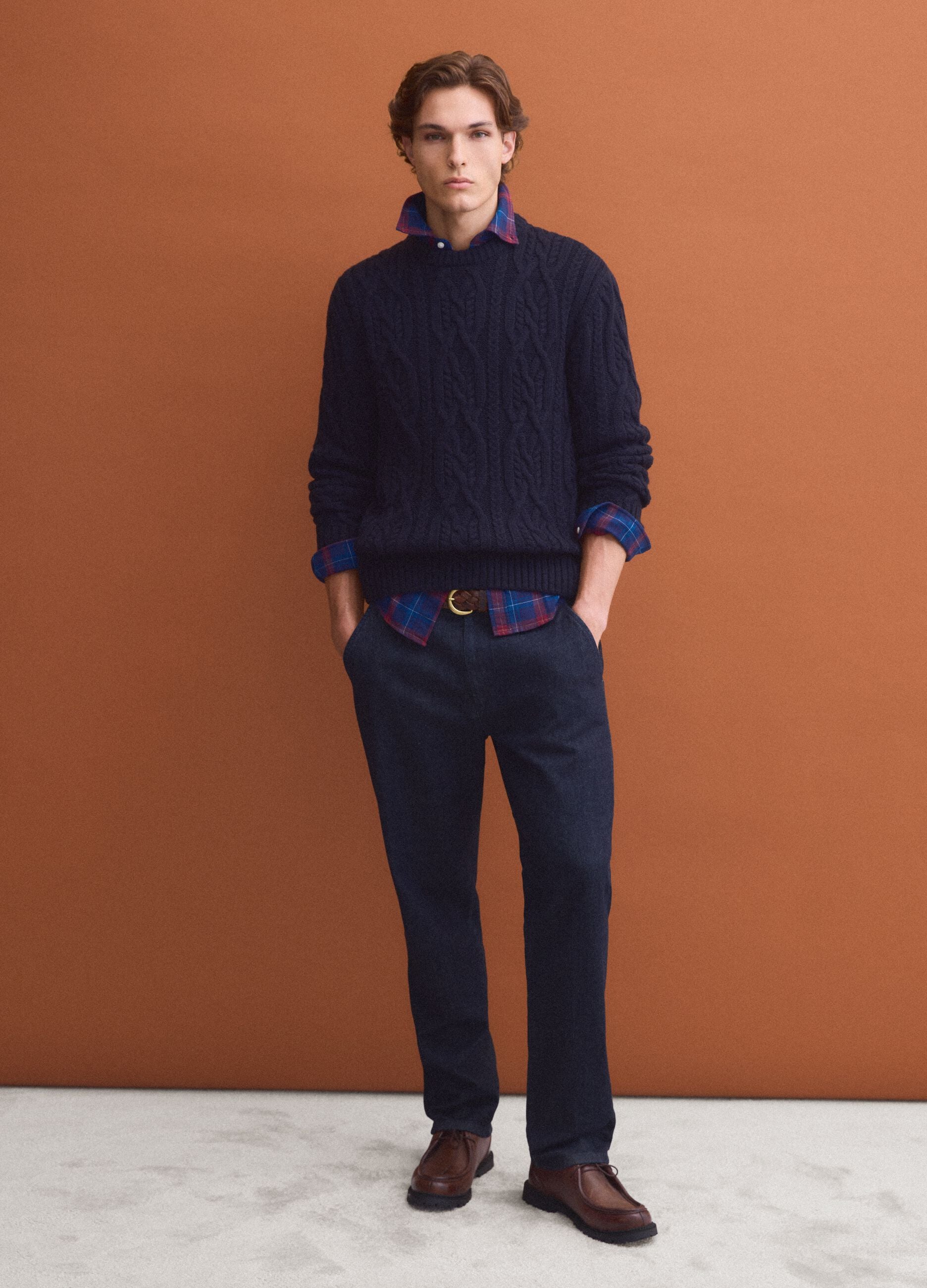 Blue jacquard wool-blend jumper, regular fit
