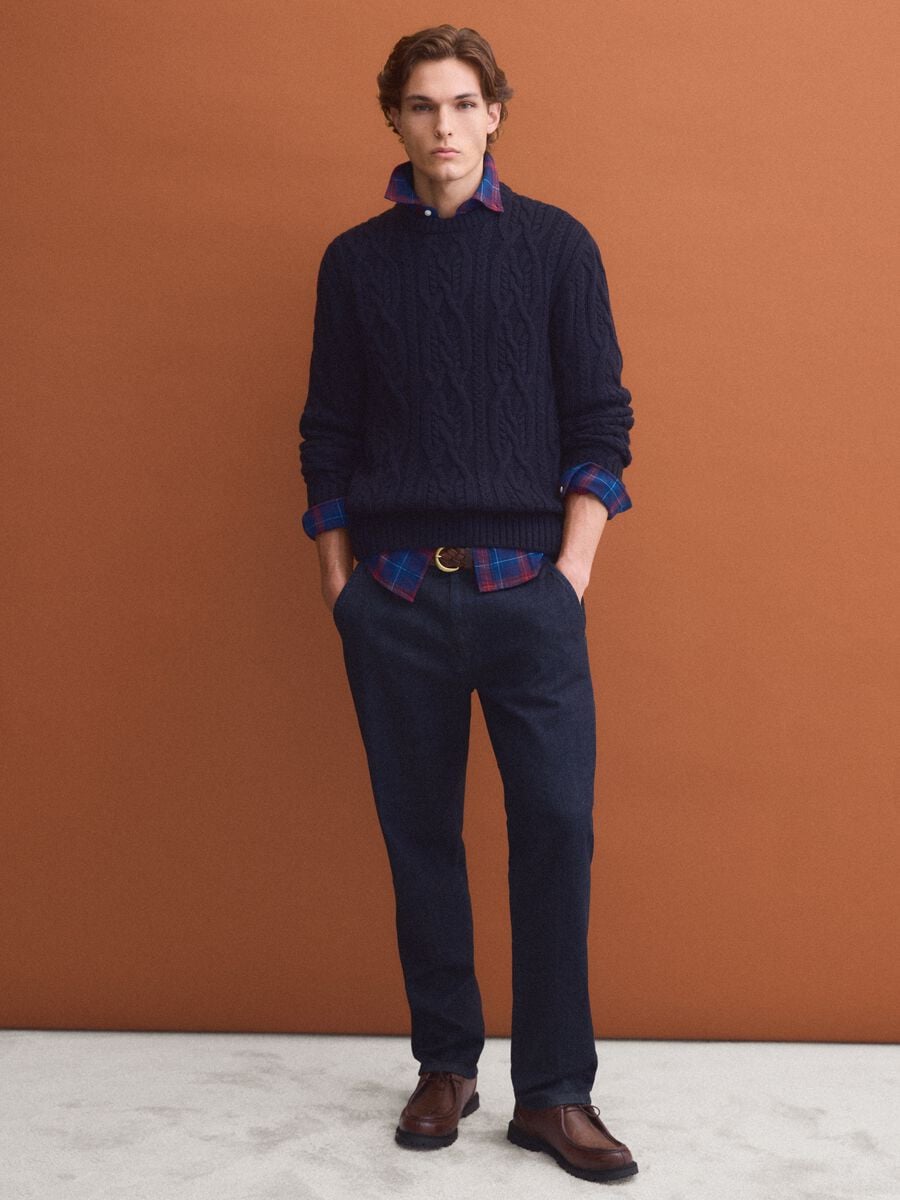 Maglia blu in misto lana jacquard regular fit_1