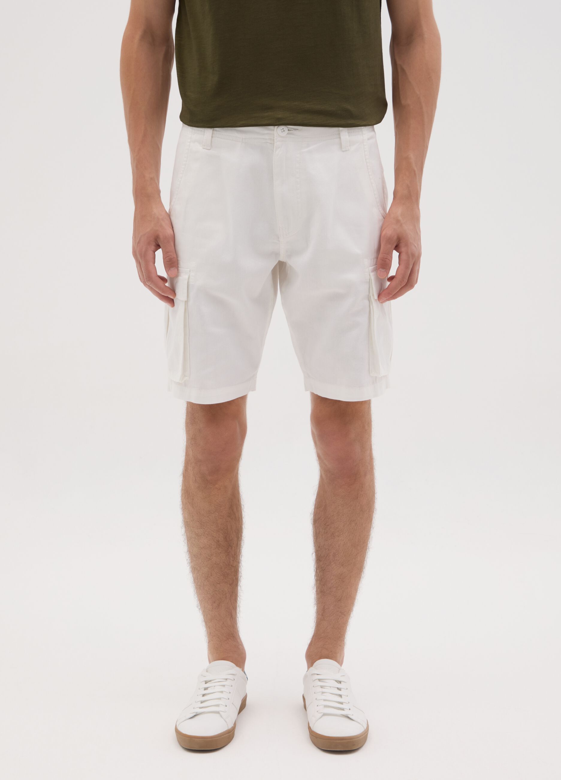 Men's pure white cotton regular fit shorts