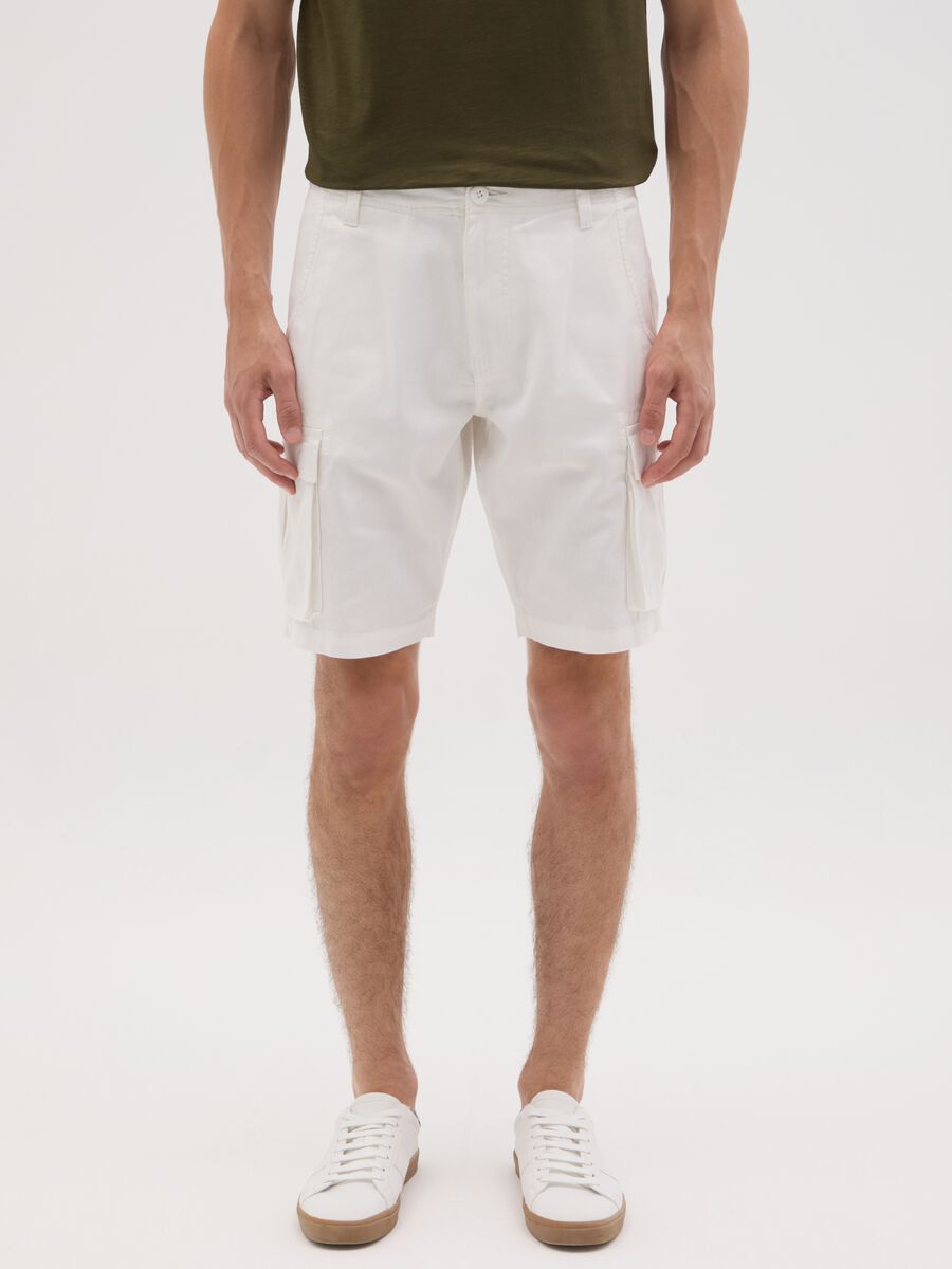Men's pure white cotton regular fit shorts_1