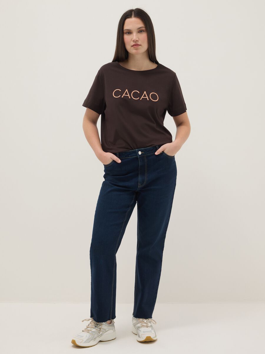 Regular fit pure cotton brown T-shirt with text_1