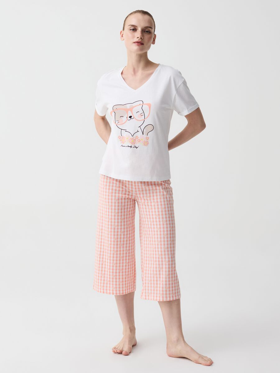 Gingham pyjamas with capri trousers_0