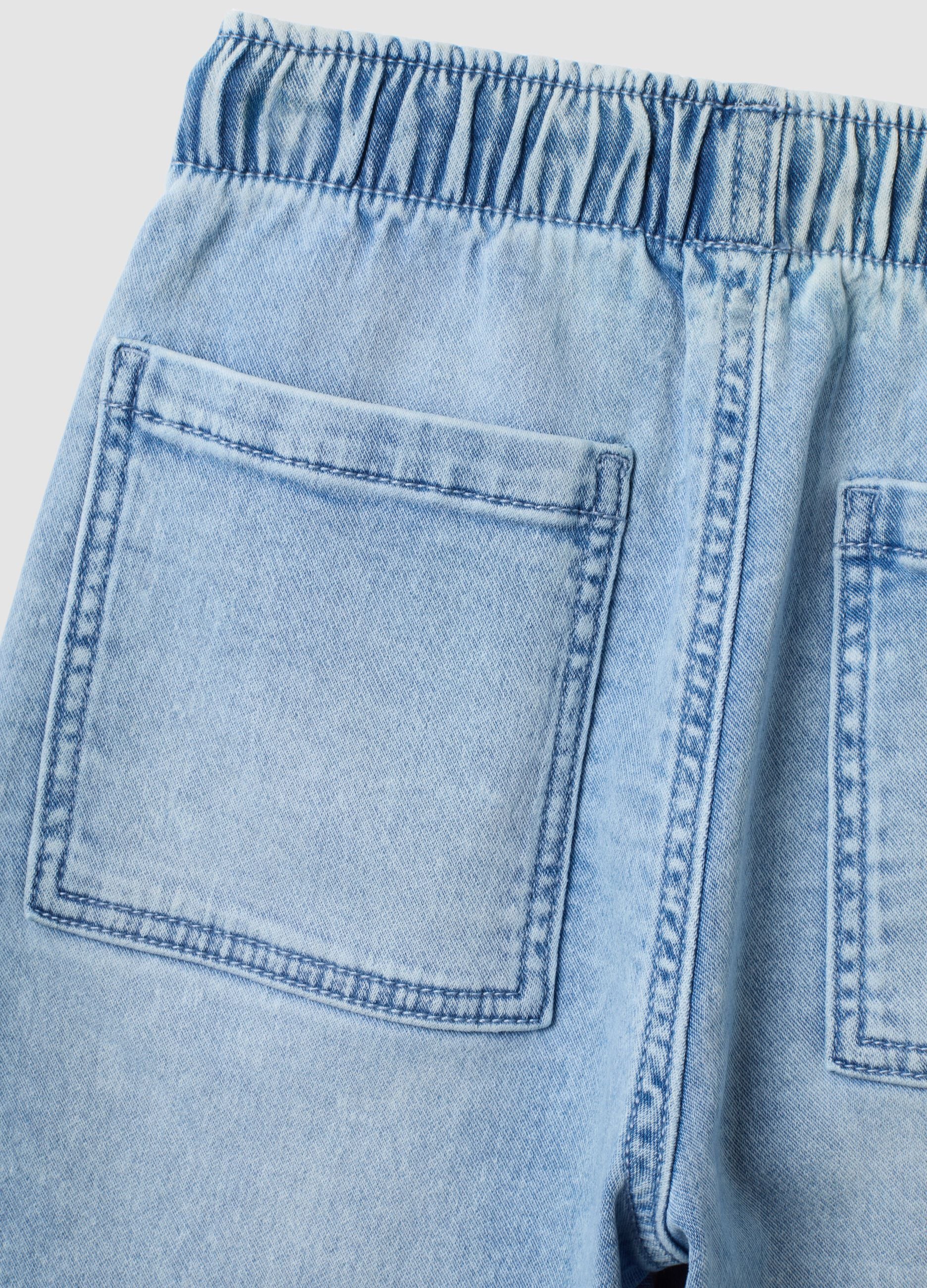 Light blue denim jogger trousers in stretch cotton for boys, relaxed fit