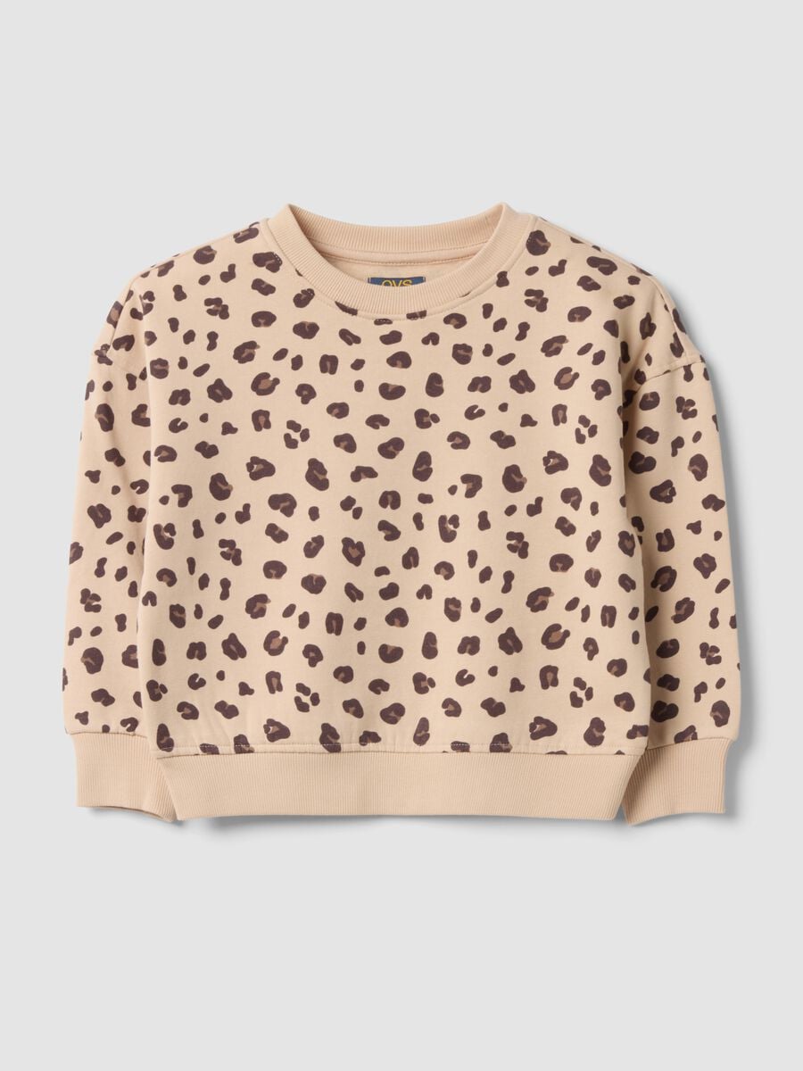 Beige pure cotton crew-neck sweatshirt with animal print_0