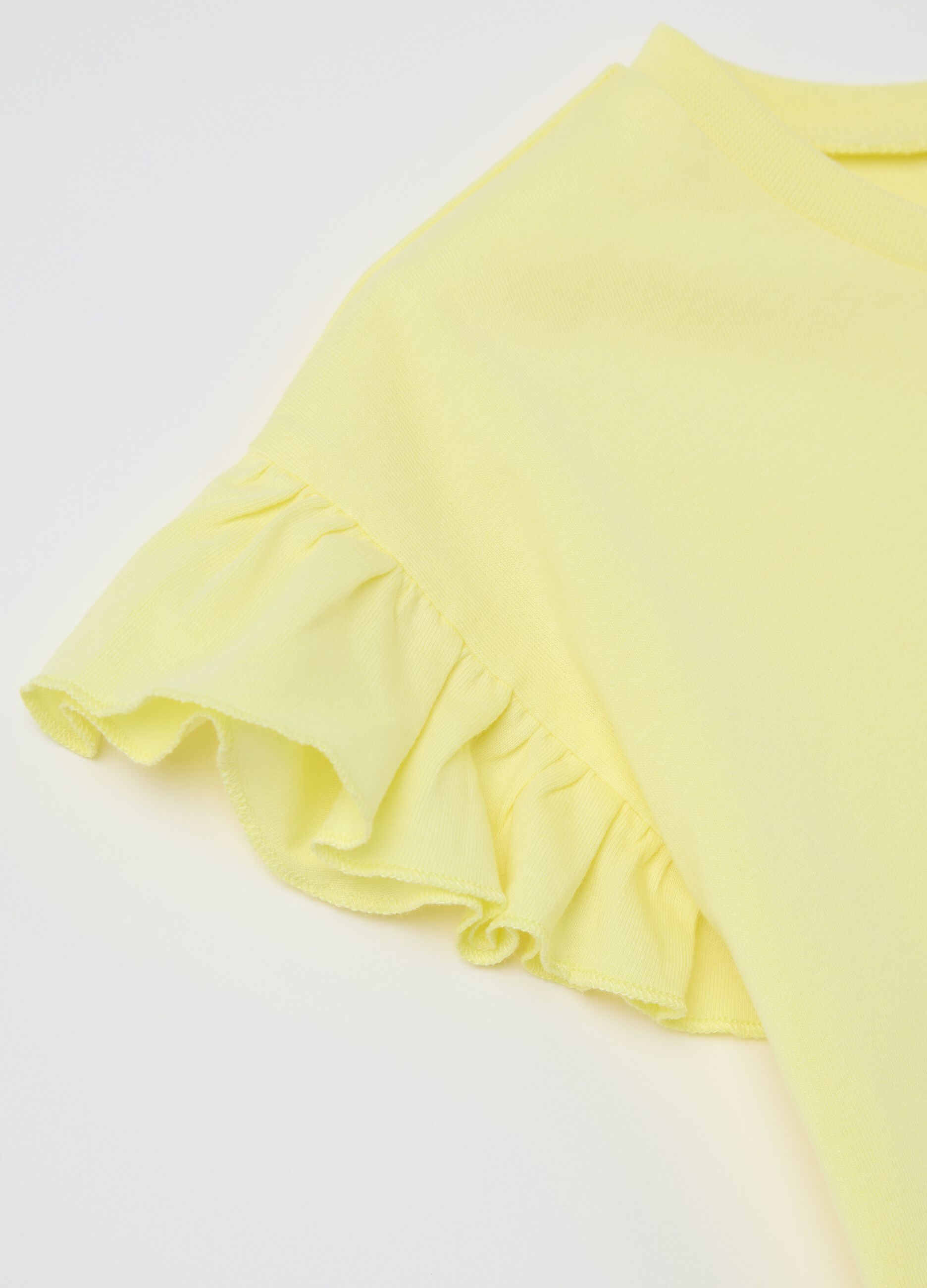 Yellow T-shirt in cotton with diamantés