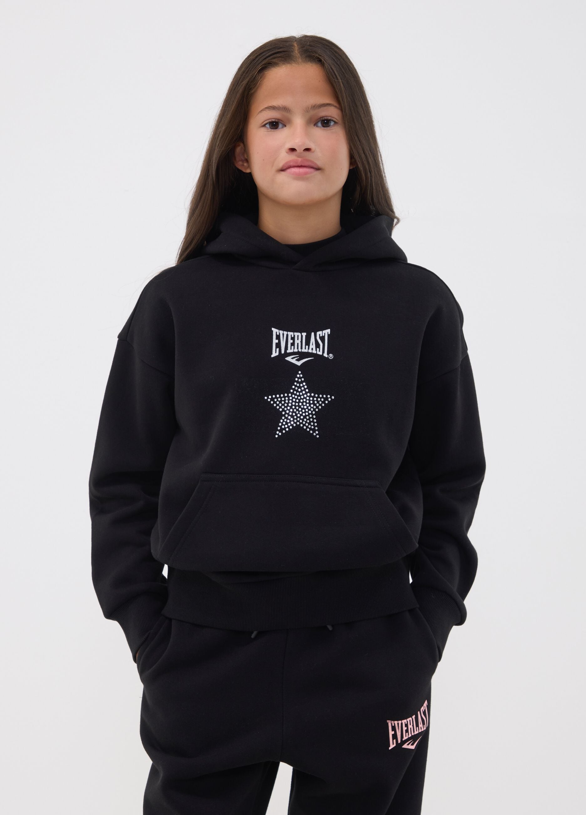Black cotton-blend hoodie for girls, regular fit