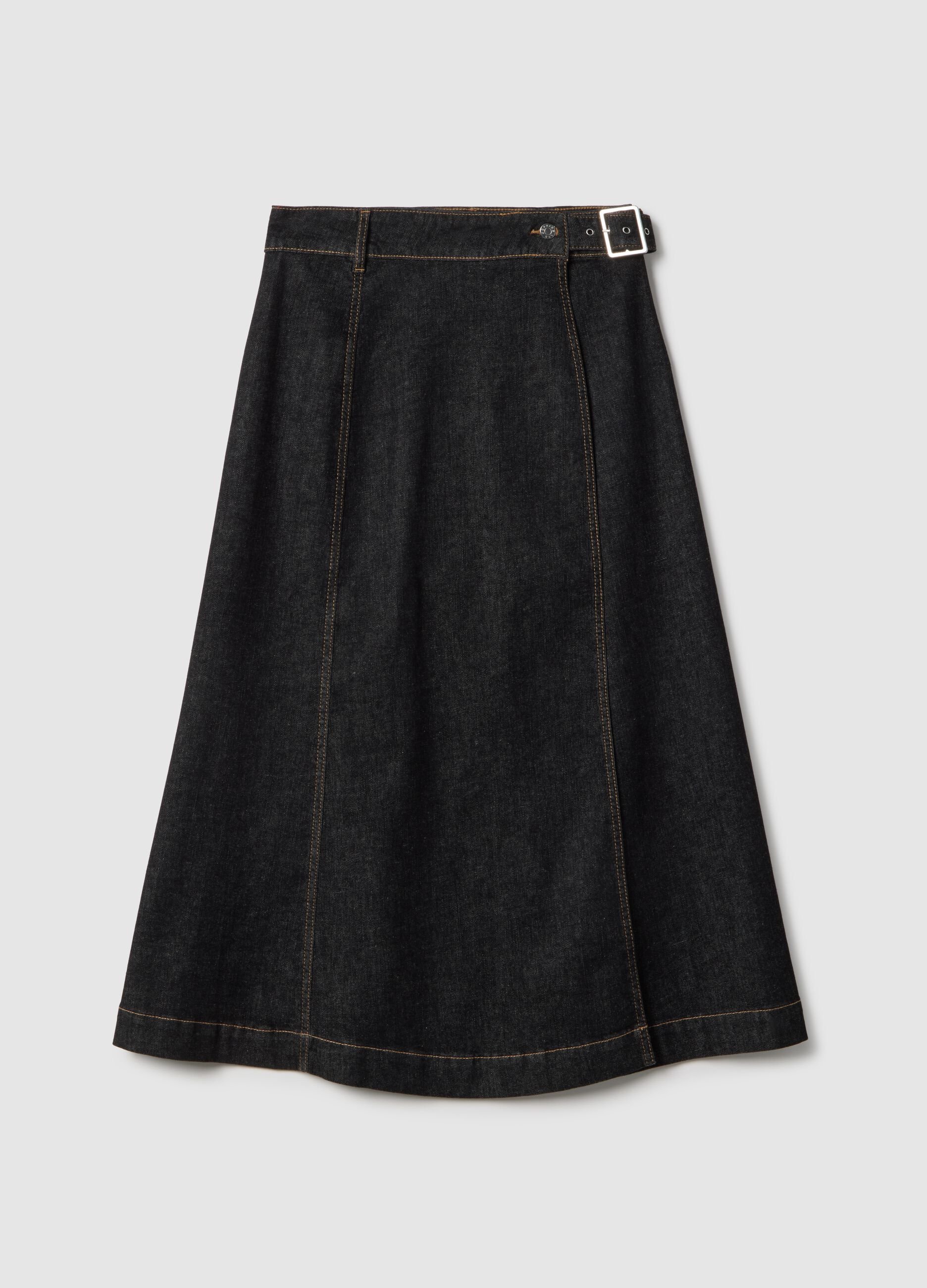 Black stretch cotton skirt regular fit with belt