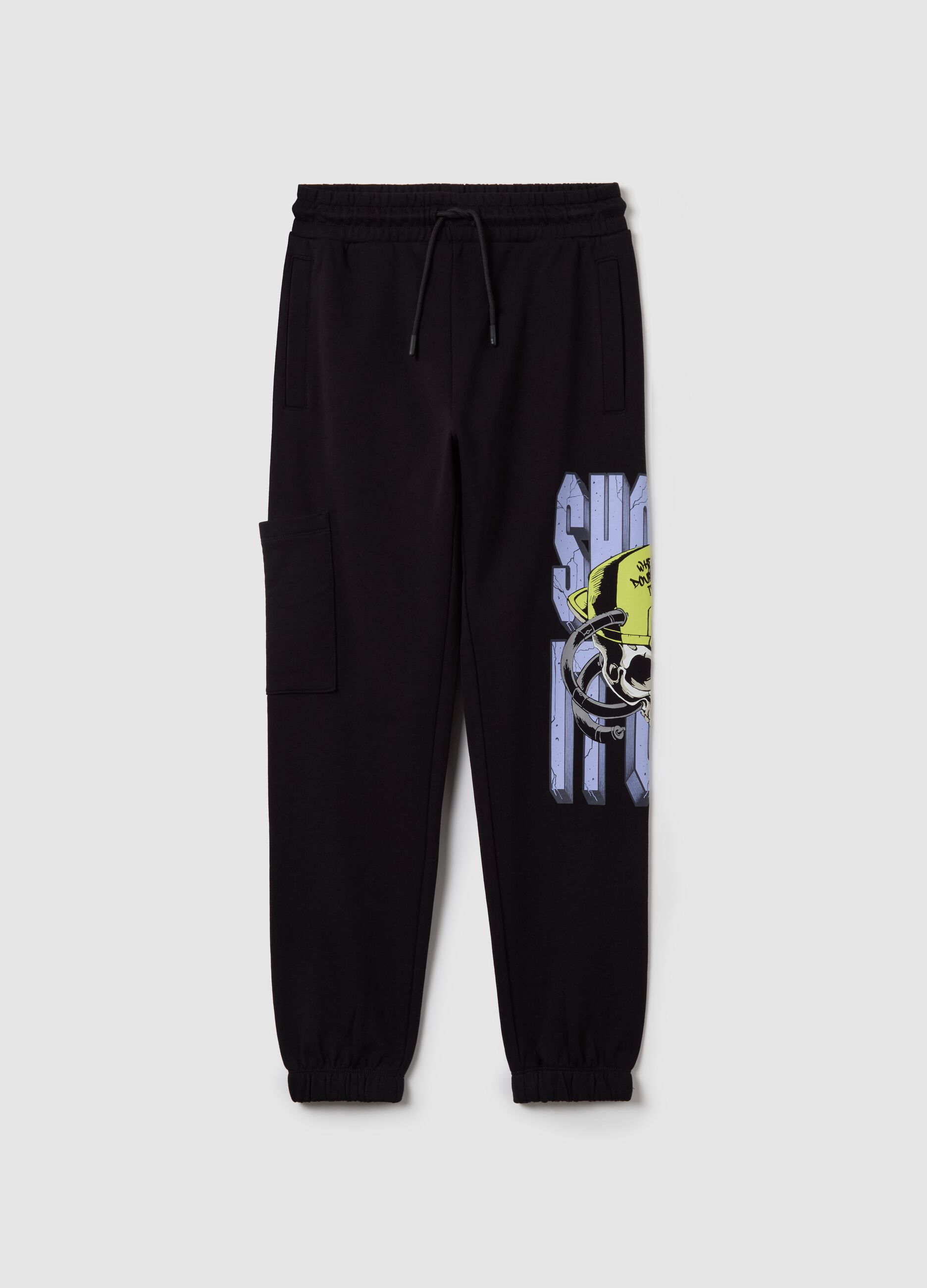Cotton joggers with drawstring and print