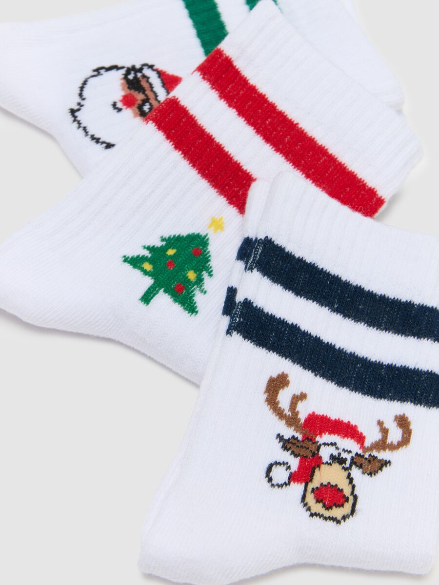 Tripack of multicoloured striped Christmas socks for children in cotton blend_2