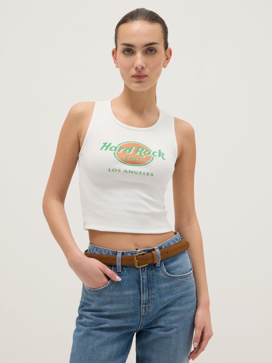 White cotton tank top regular fit with Hard Rock Cafe logo_0