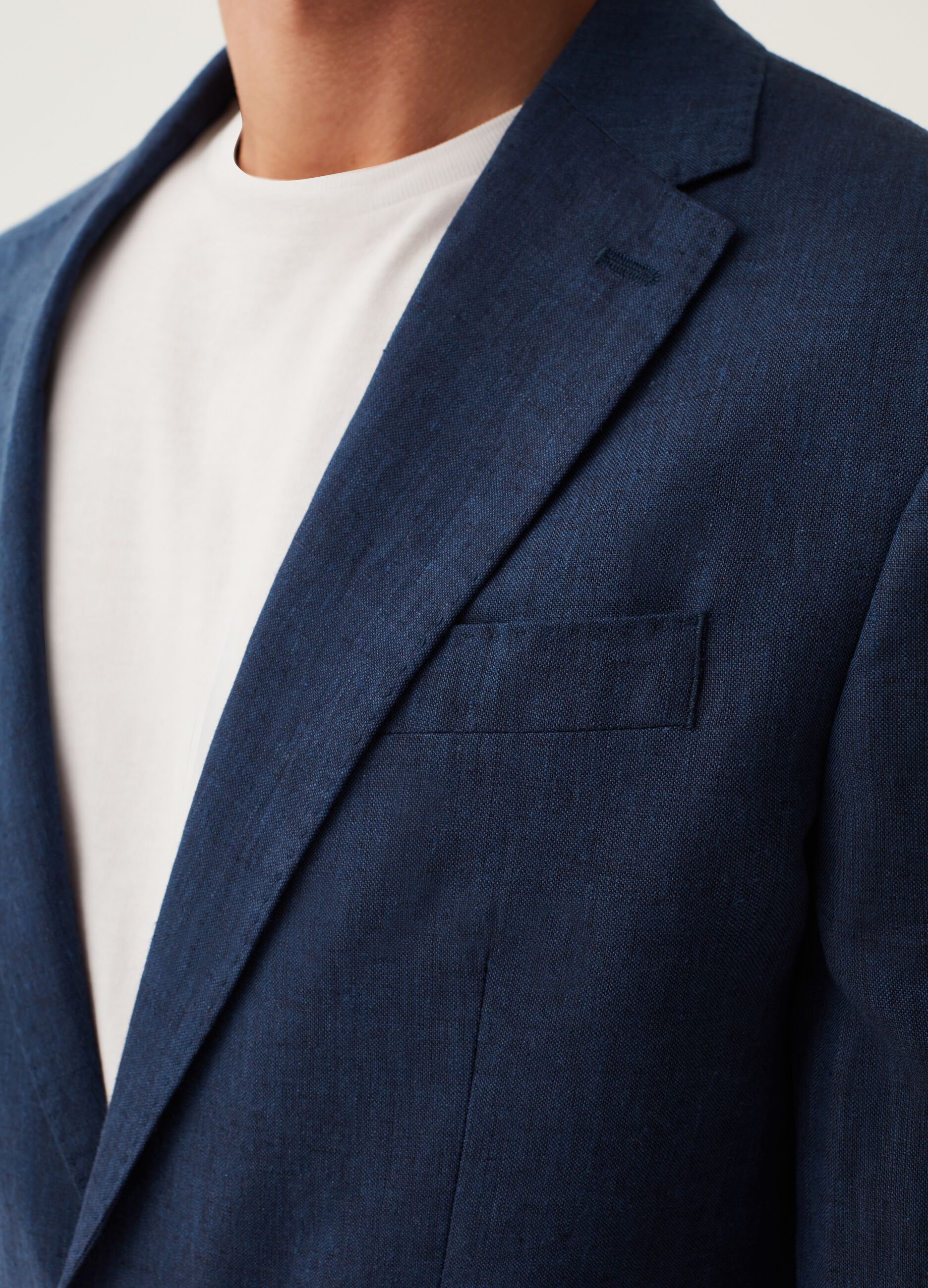 Blazer slim fit in lino blu navy_3