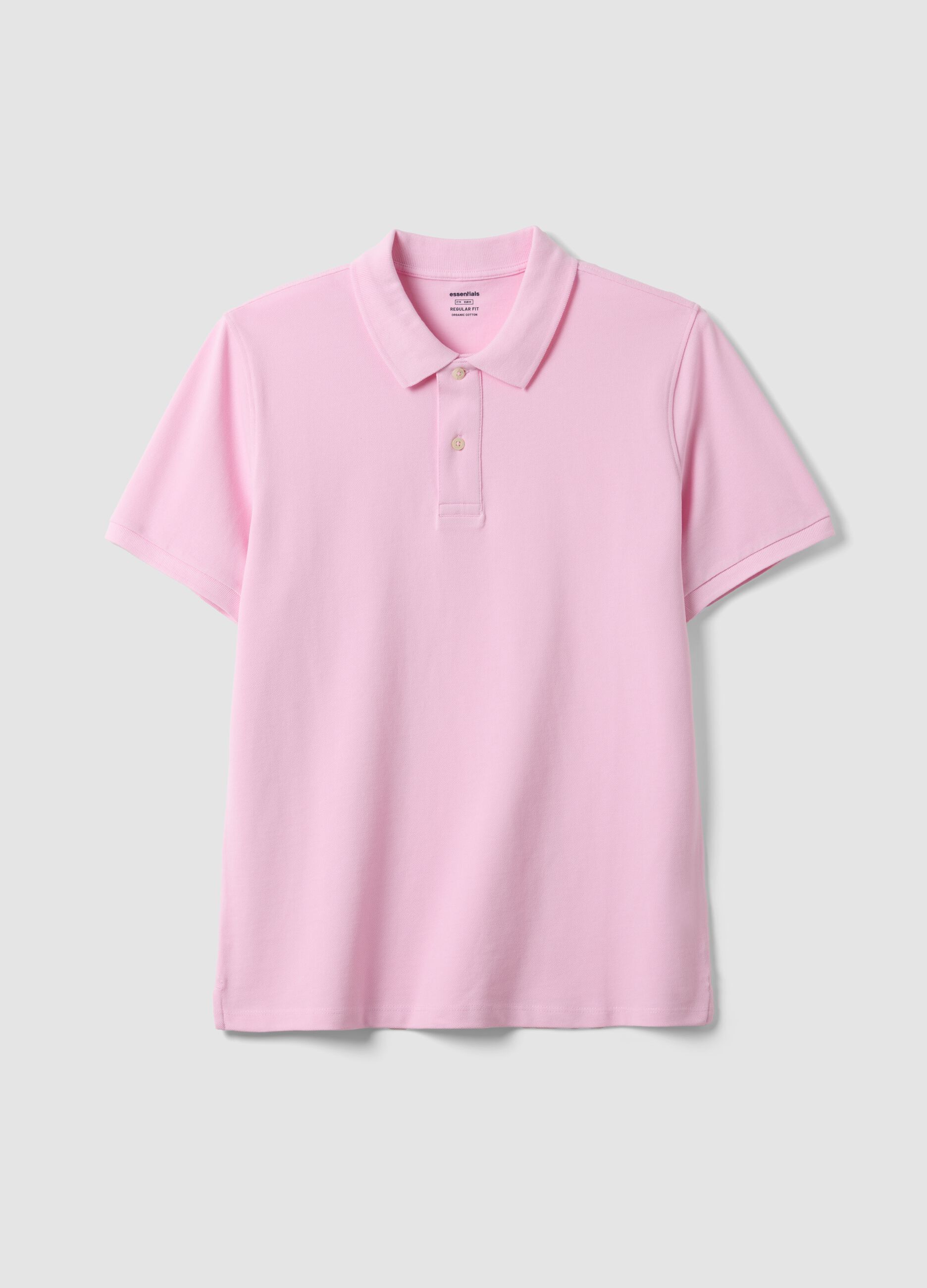 Pink short-sleeve organic cotton polo shirt, regular fit