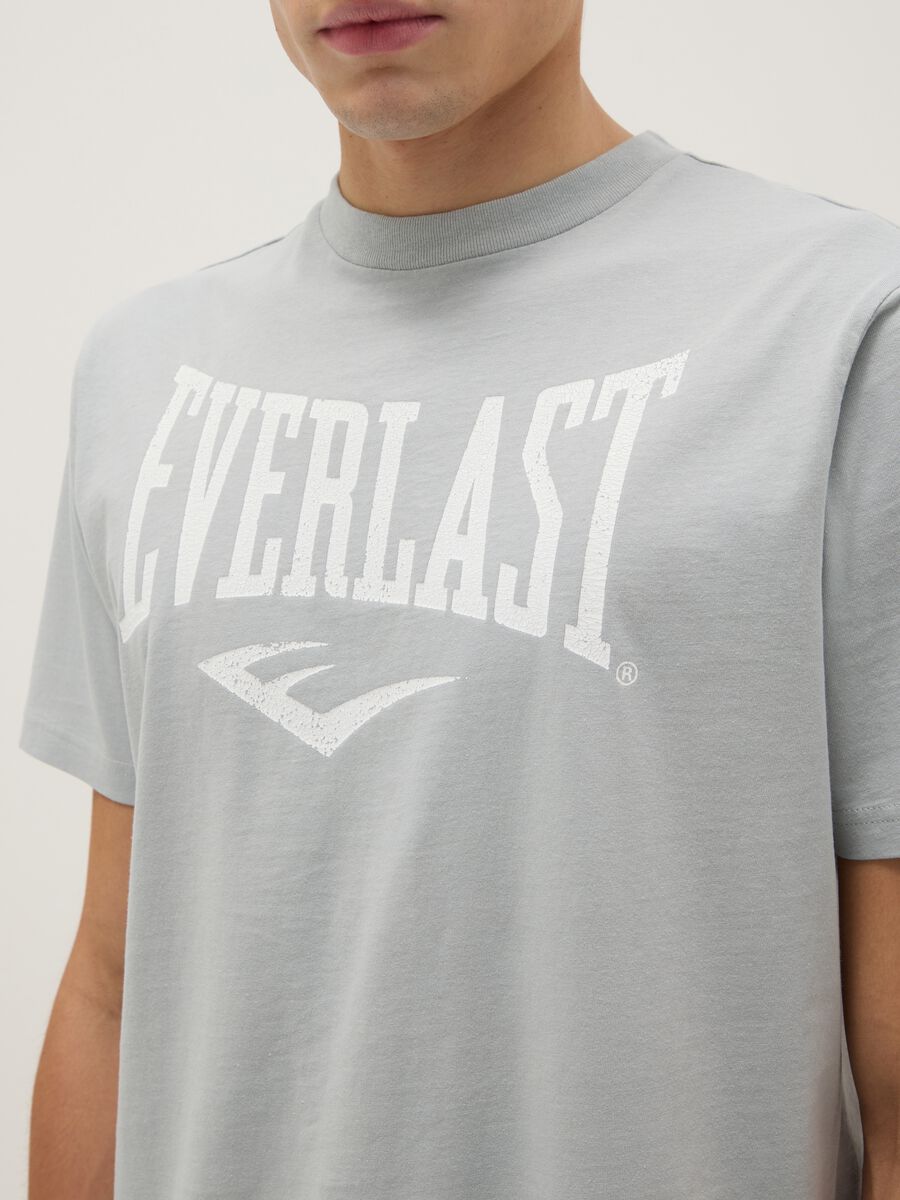 Grey pure cotton regular fit T-shirt with Everlast logo_3