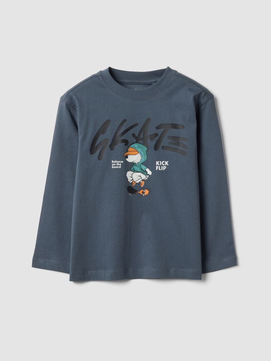 T-shirt over fit grigia in puro cotone con stampa skate per bambino_0