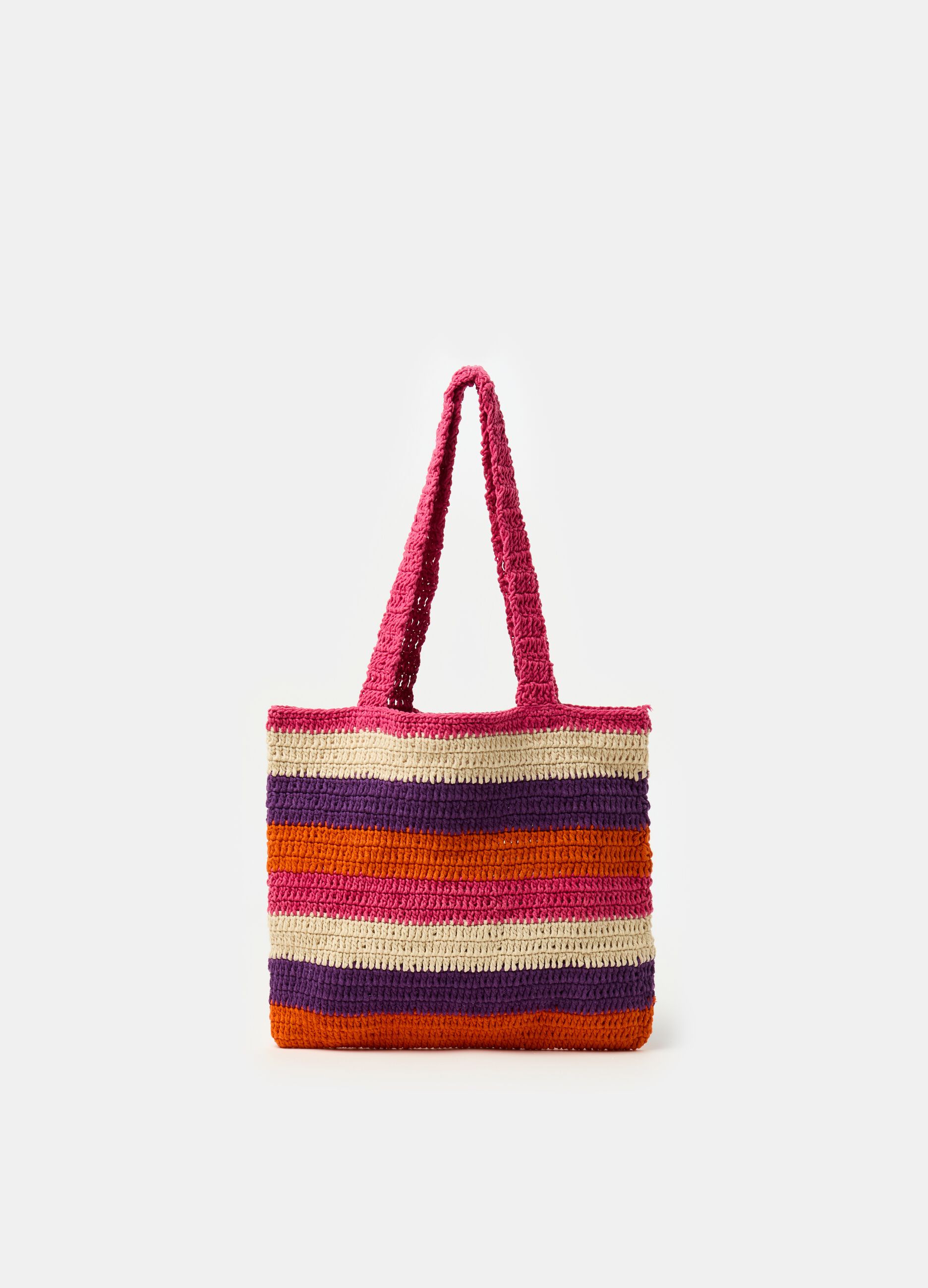 Borsa con lavorazione crochet a righe