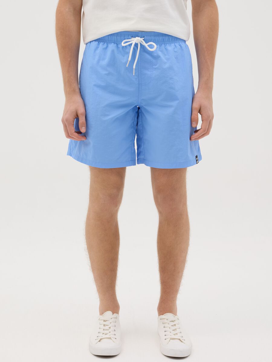 Boxer da uomo azzurro regular fit con elastico e coulisse_1