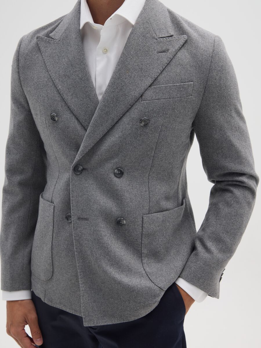 Grey Wool Blend Slim Fit Blazer_1