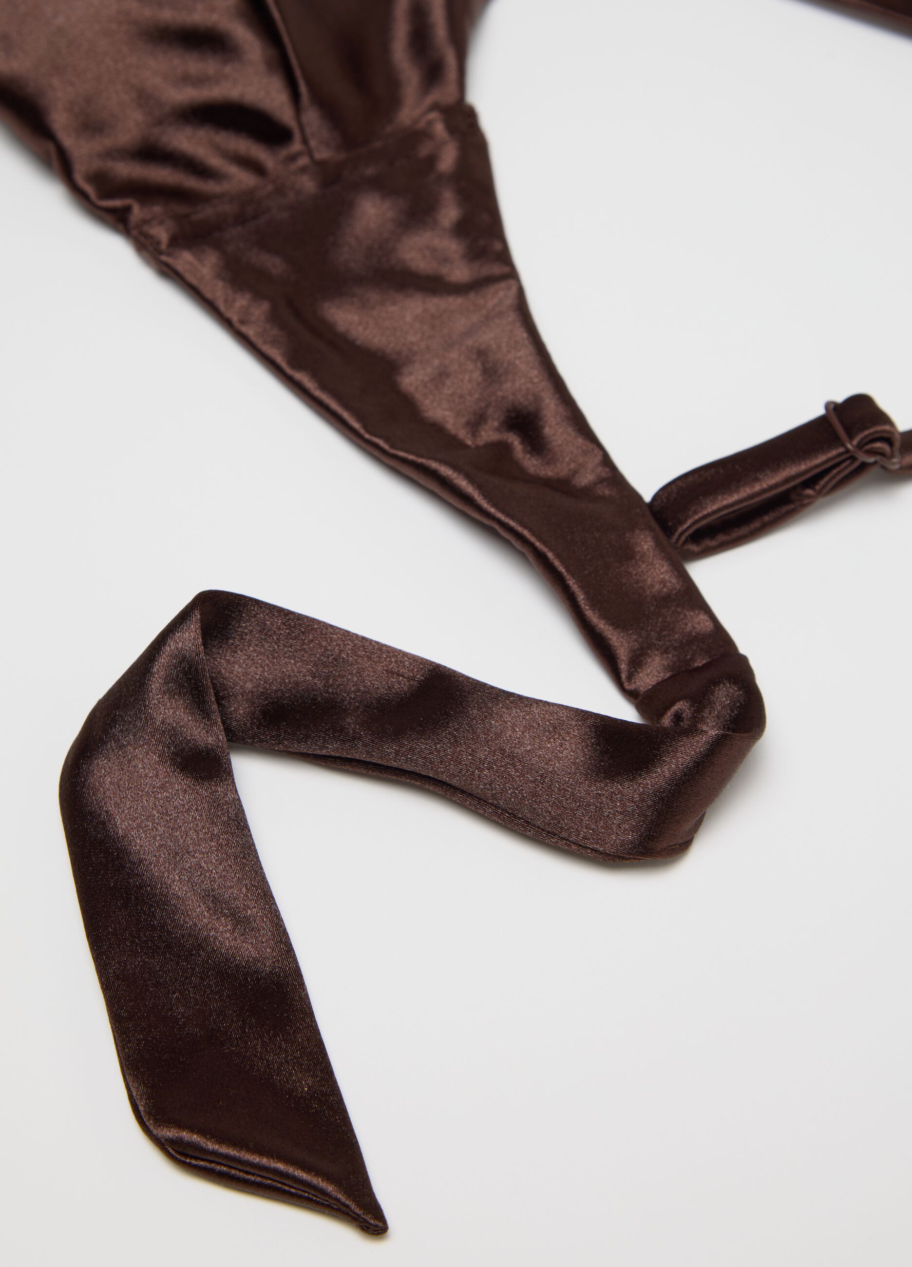 Brown satin-effect bikini bralette