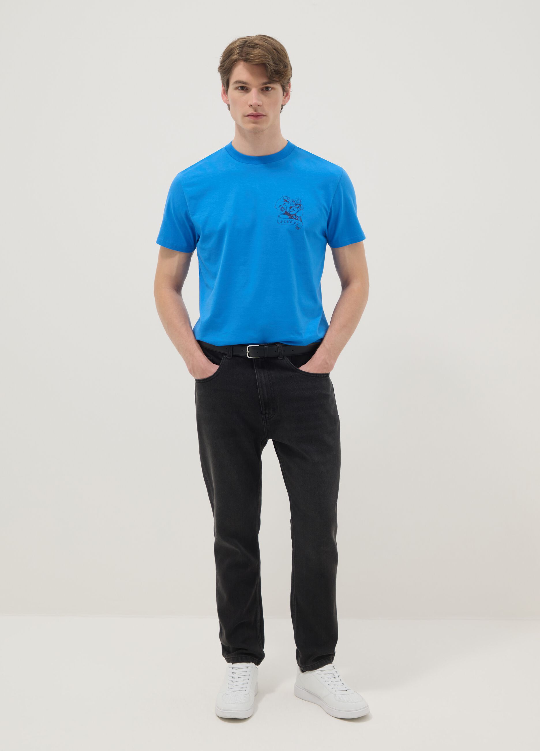 Blue pure cotton regular fit T-shirt with Popeye print